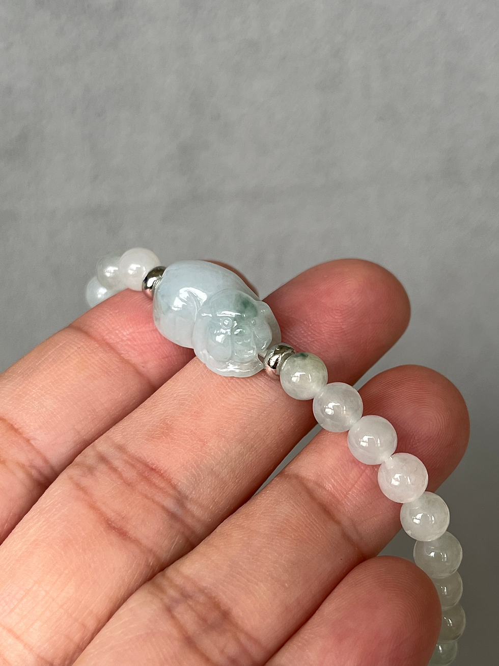 Thumbnail: Type A Translucent Jadeite Beads Bracelet with Jadeite Pig