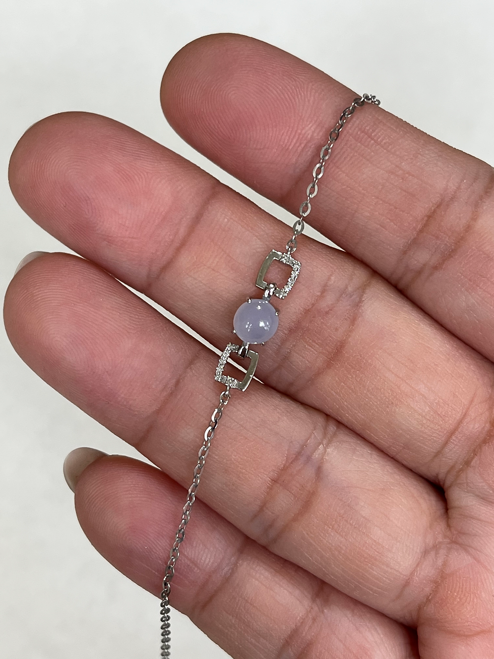 Thumbnail: 18K White Gold Type A Translucent Faint Lavender Jadeite Bracelet
