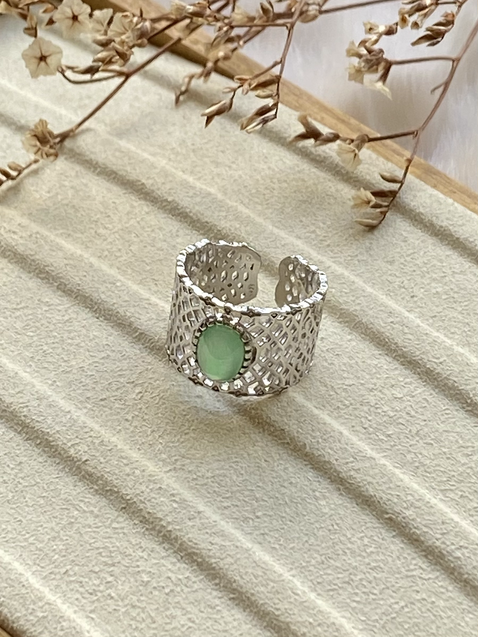 Thumbnail: 925 Silver Translucent Bright Green Jade Ring