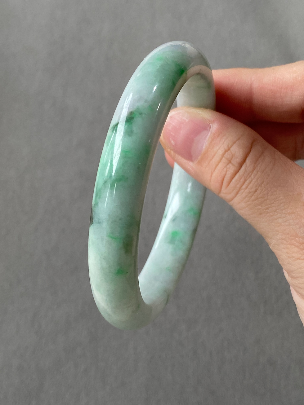 Thumbnail: 58.5MM Type A Light Green Mix Jadeite Bangle