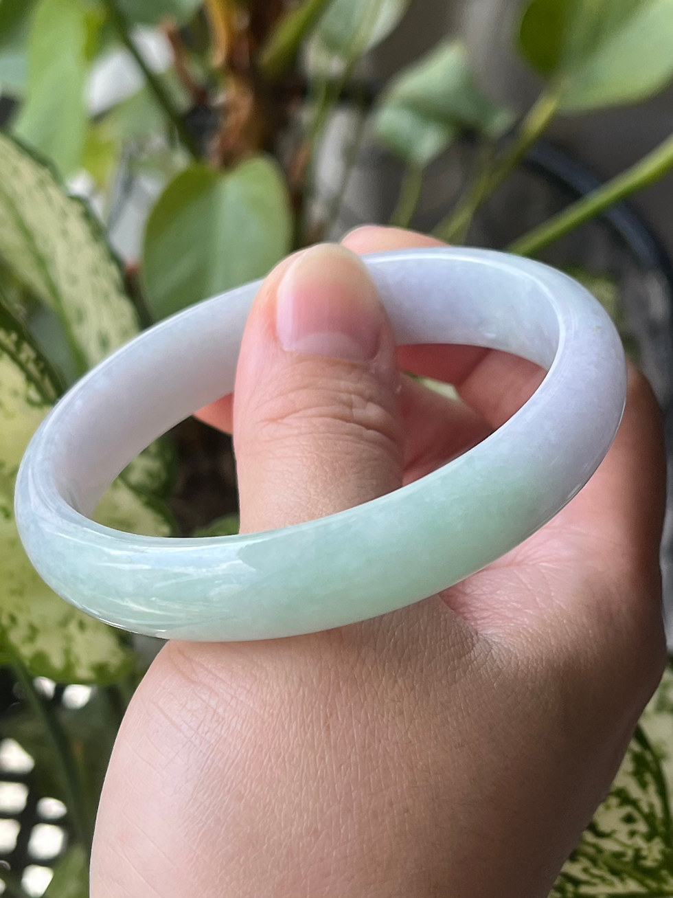 Thumbnail: 58MM Type A Light Green Mix Light Lavender Jadeite Bangle