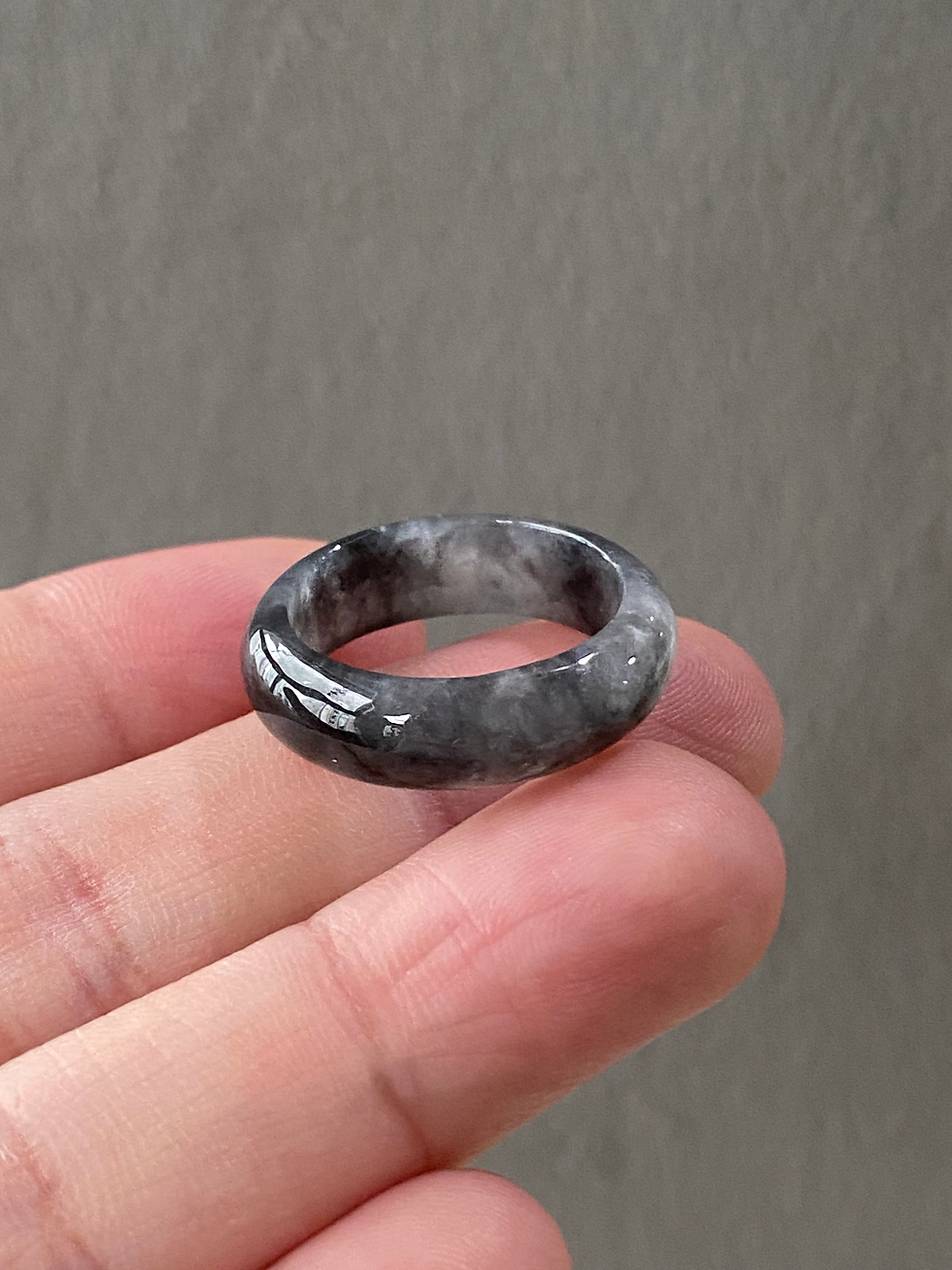 Thumbnail: US#7.5 Type A Translucent Greyish Black Jadeite Ring