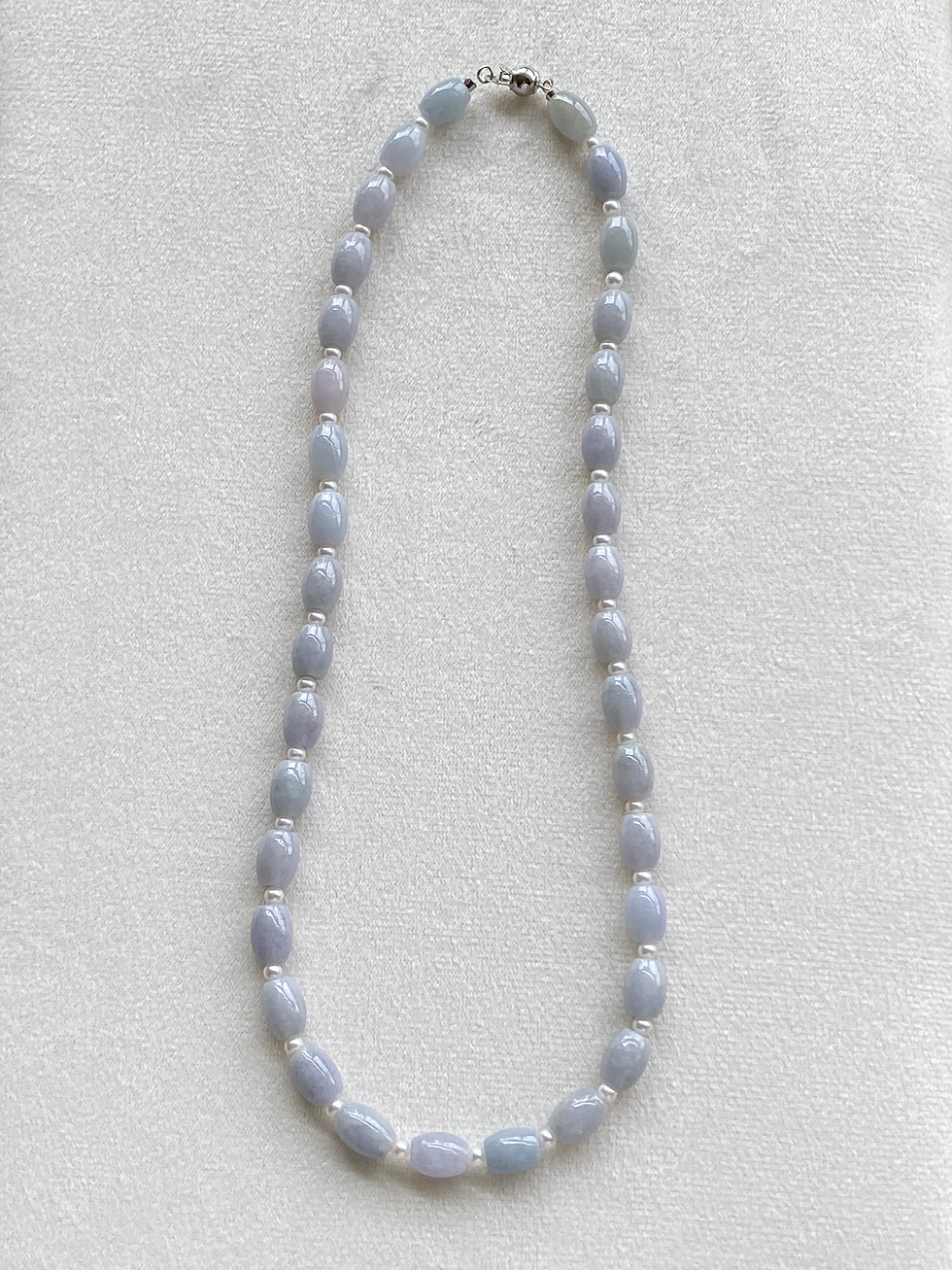 Thumbnail: Type A Light Lavender Oval Jadeite Beads Necklace