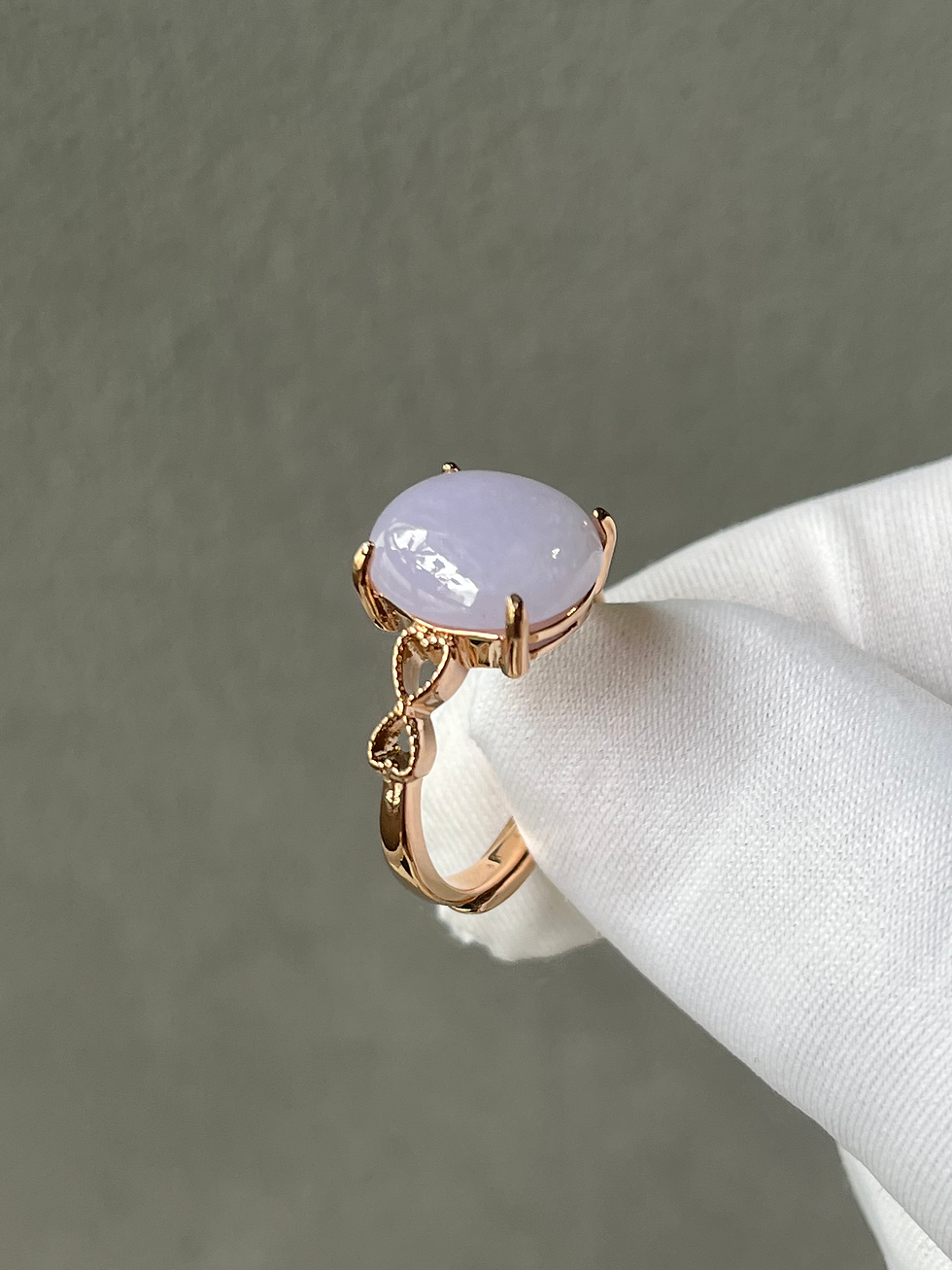 Thumbnail: 925 Silver Rose Gold Plated Type A Translucent Light Lavender Jadeite Ring