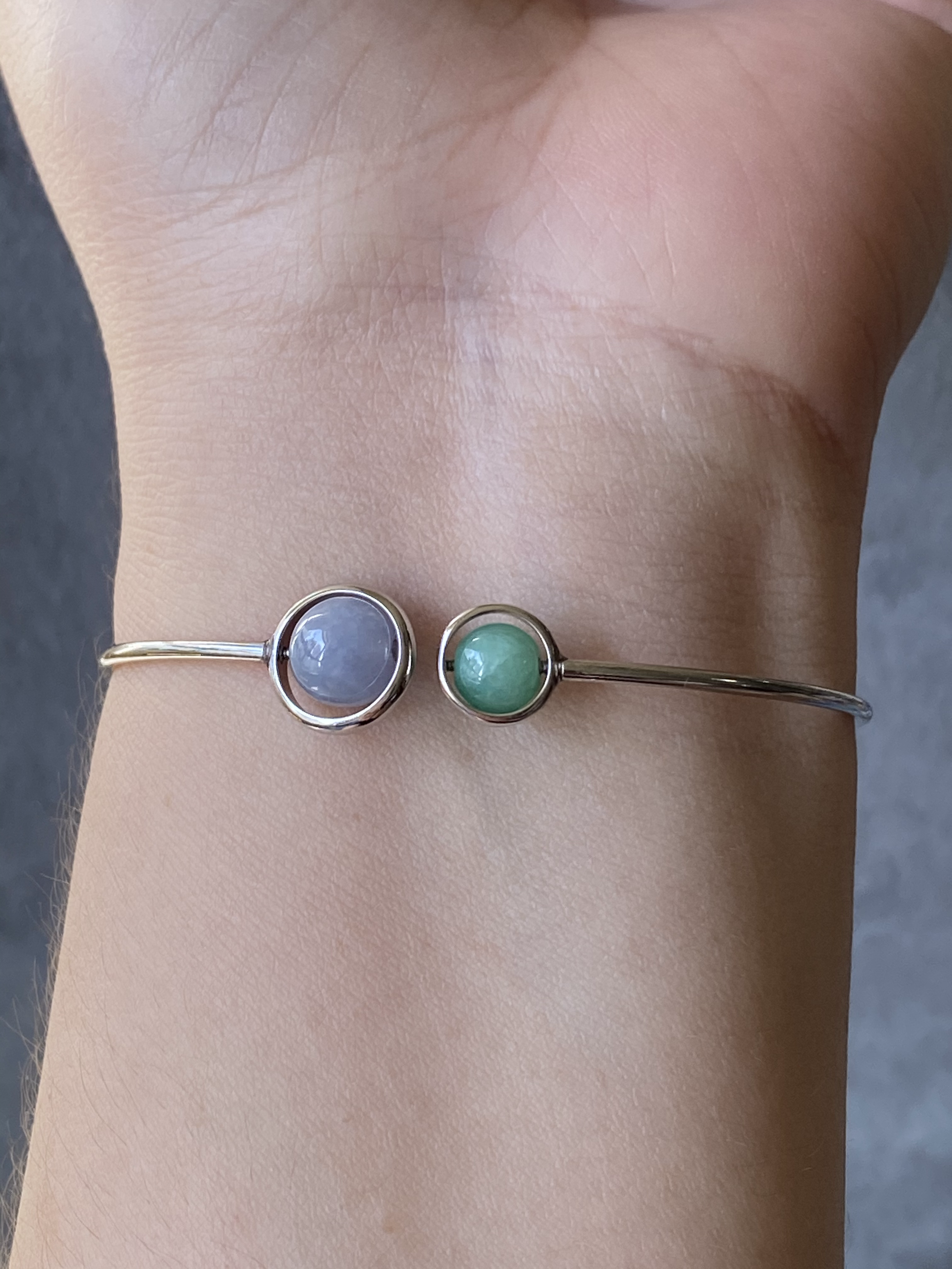 925 Silver Dual Jadeite Beads Bangle