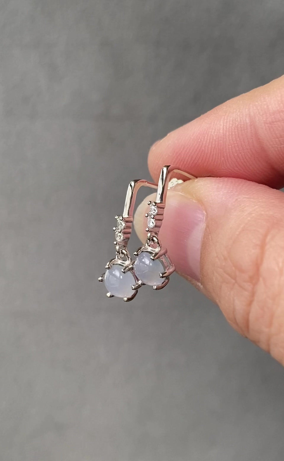 Thumbnail: 925 Silver Type A Translucent Faint Lavender Jadeite Earrings