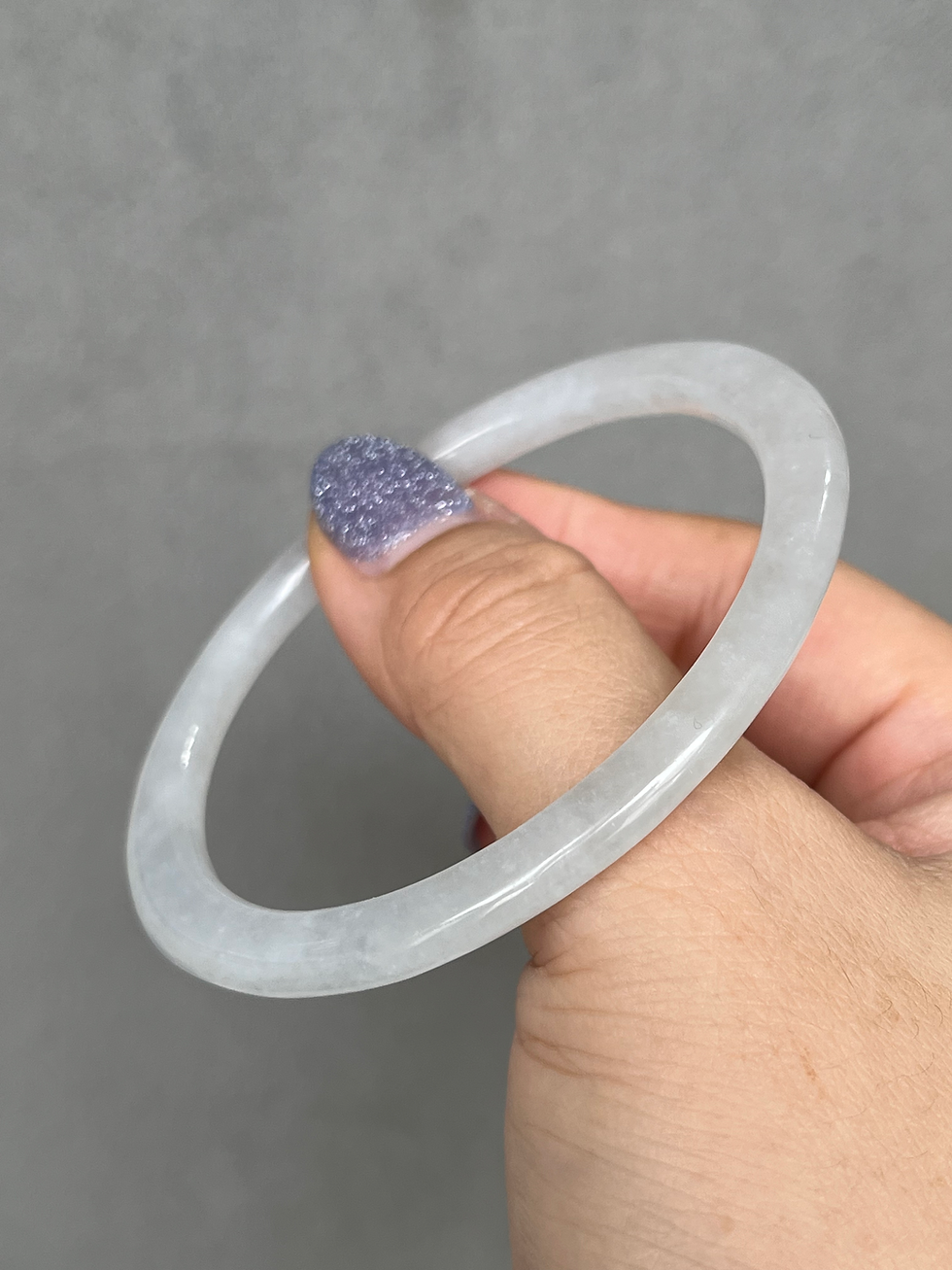 Thumbnail: ***56.3MM Type A Translucent Thin Oval Jadeite Bangle