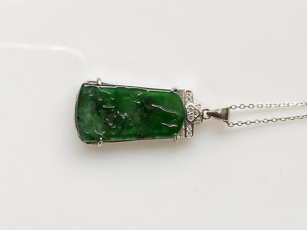 Thumbnail: 925 Silver Type A Translucent Deep Green Jadeite Scenic Pendant