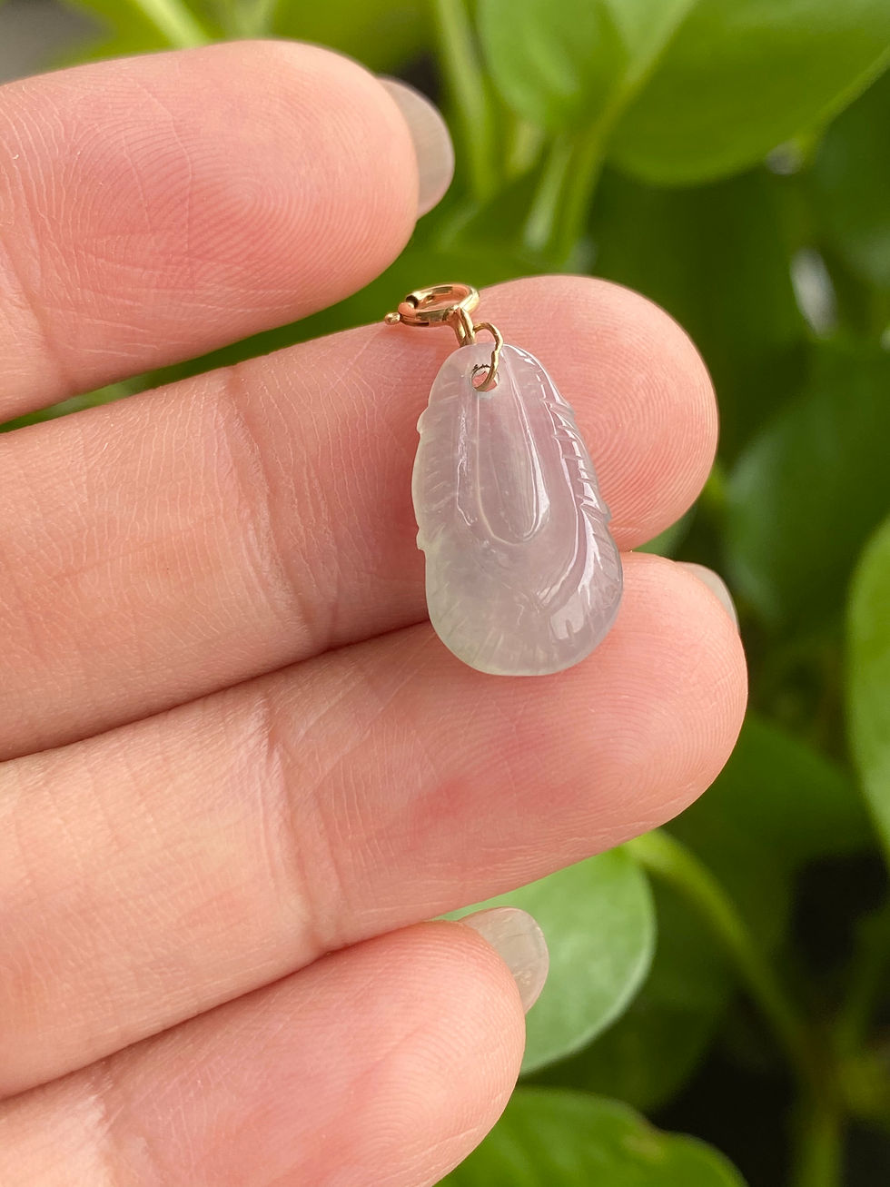 Thumbnail: 18K Yellow Gold Icy Jade Feather Charm