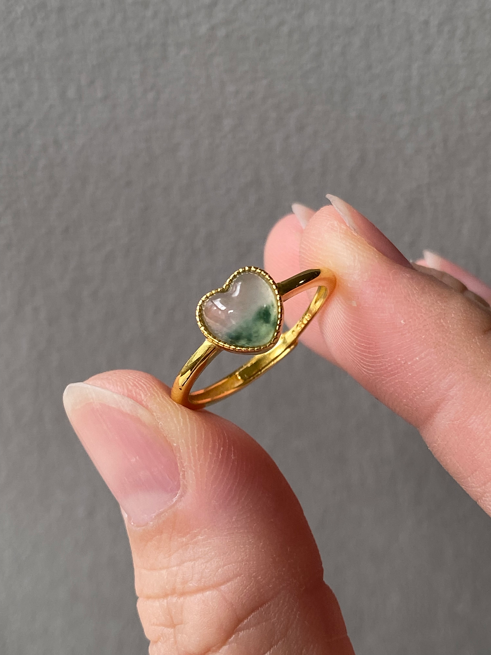 Thumbnail: 925 Silver Gold Plated Type A Icy Floral Jadeite Heart Ring