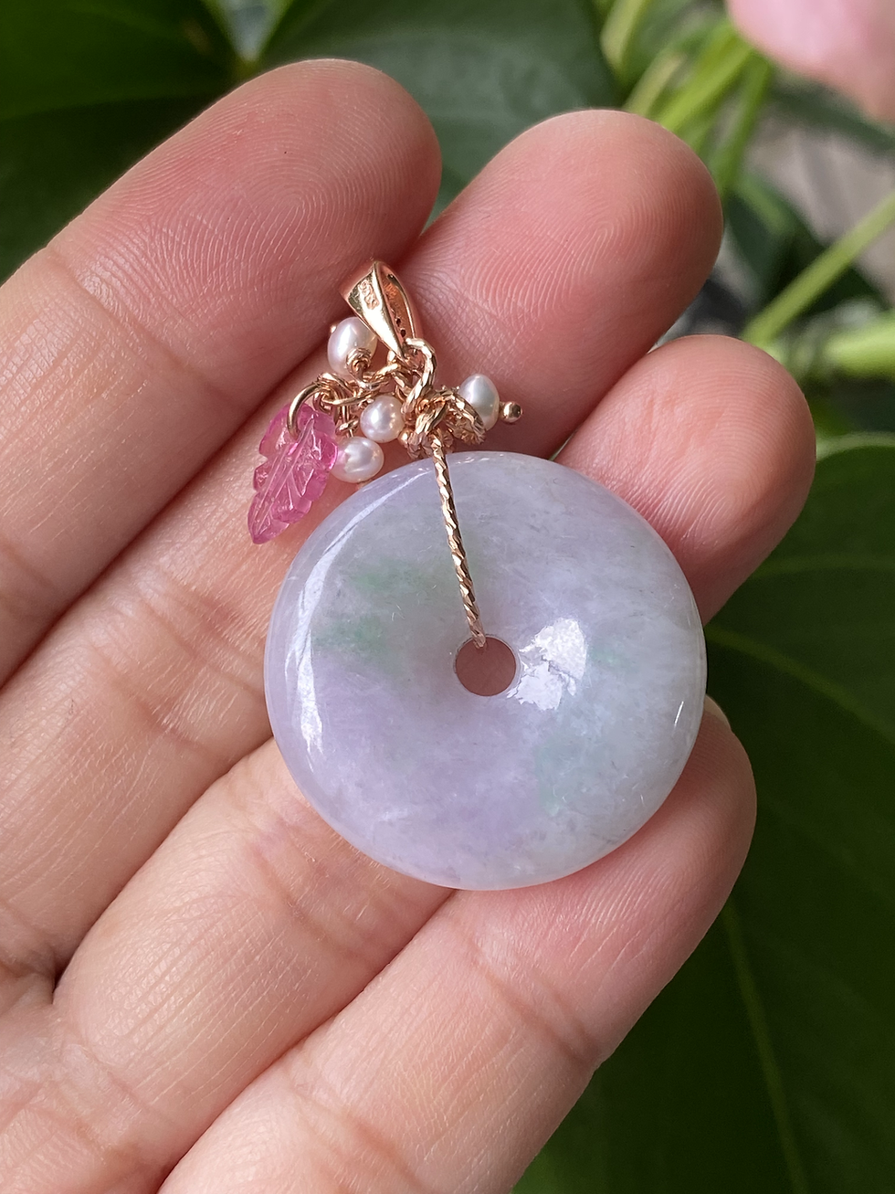 Thumbnail: 925 Silver Rose Gold Plated Type A  Lavender Jadeite Pendant