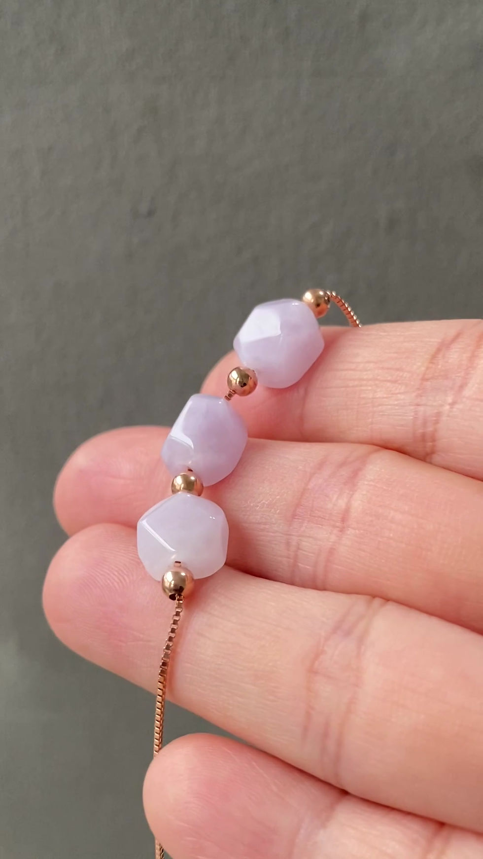 Thumbnail: 925 Silver Rose Gold Plated Type A Light Lavender Odd Shaped Jadeite Bracelet