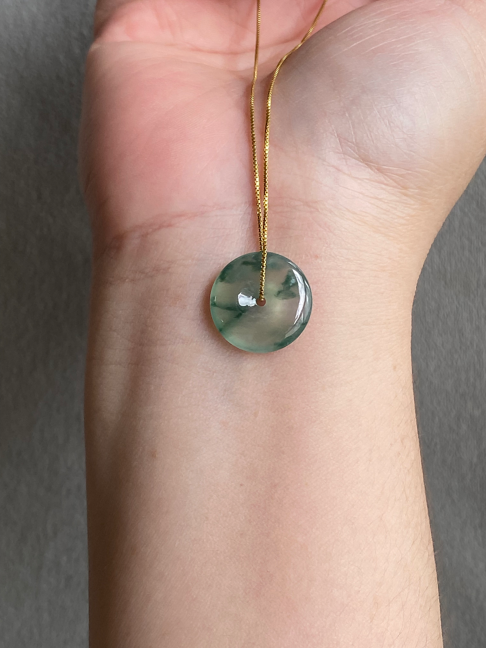 Thumbnail: Type A Icy Floral Green Jadeite Disc