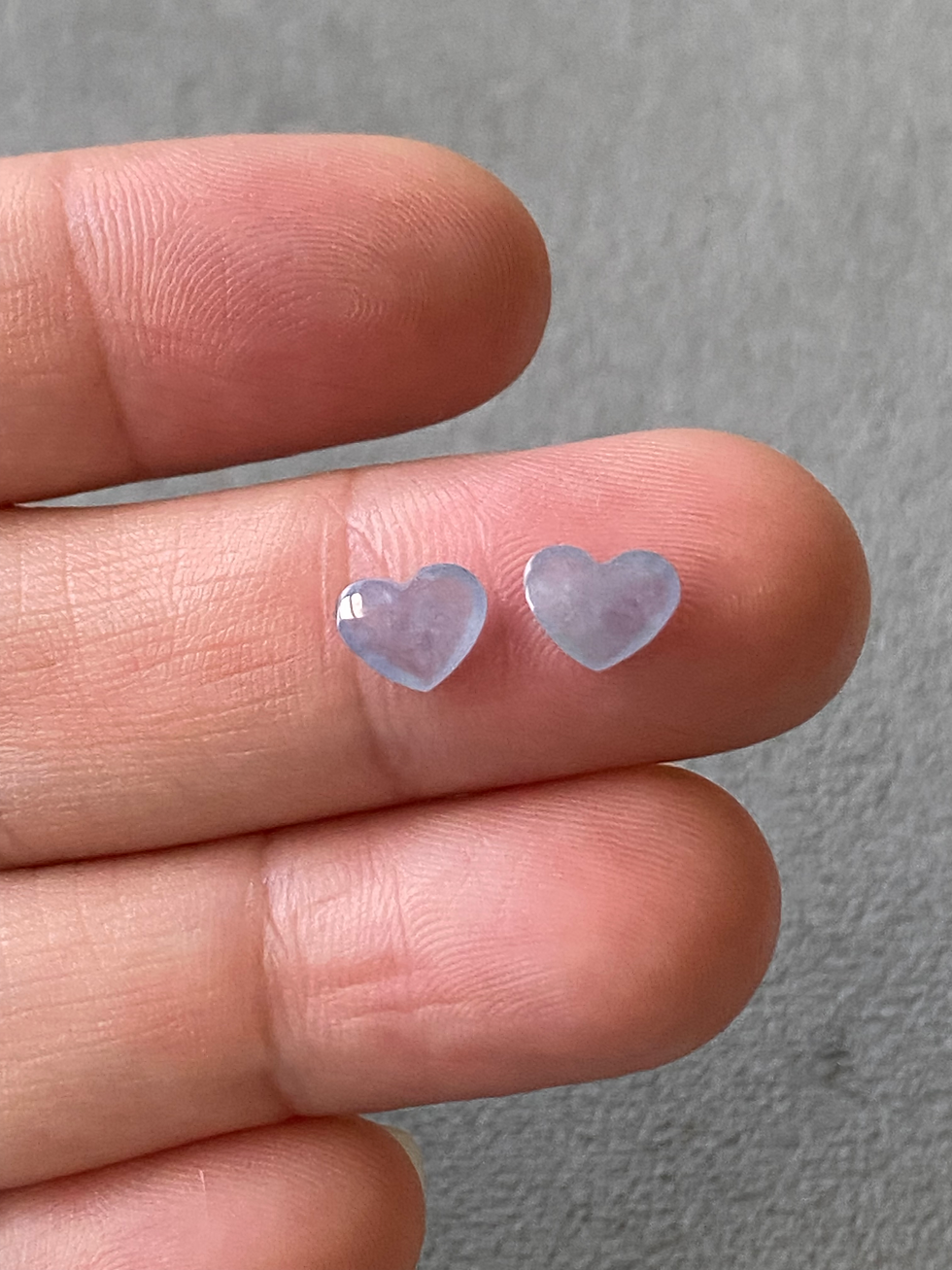 Thumbnail: Type A Translucent Lavender Jadeite Mini Heart (Pair)