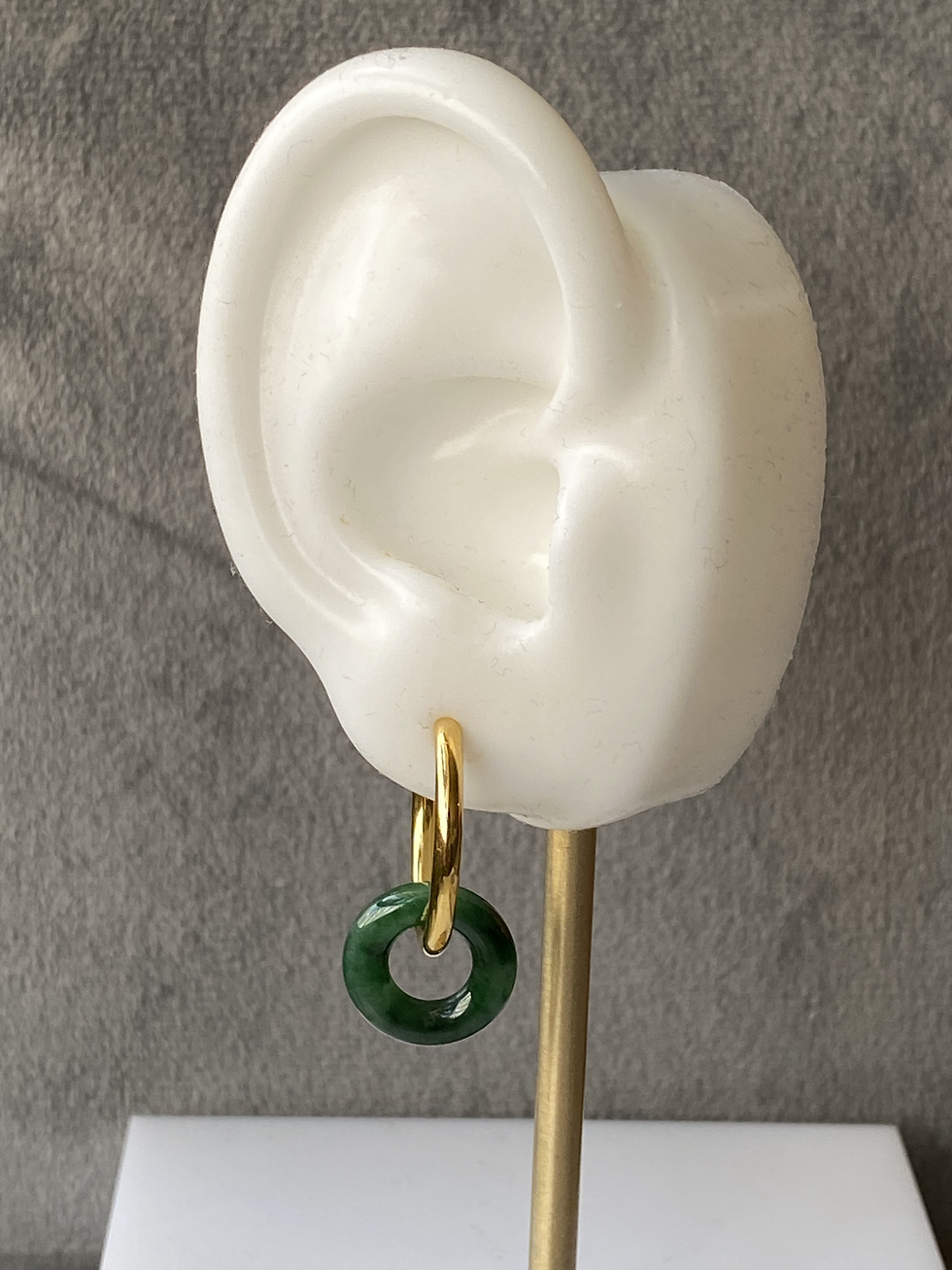 Thumbnail: Translucent Dark Green Jadeite Round Earring Hook