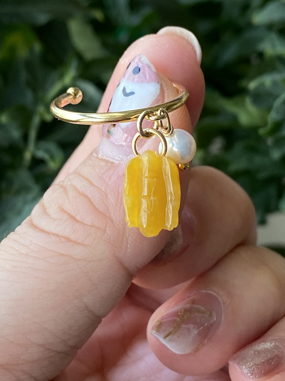 Thumbnail: 925 Silver Gold Plated Yellow Tortoise Jadeite Ring