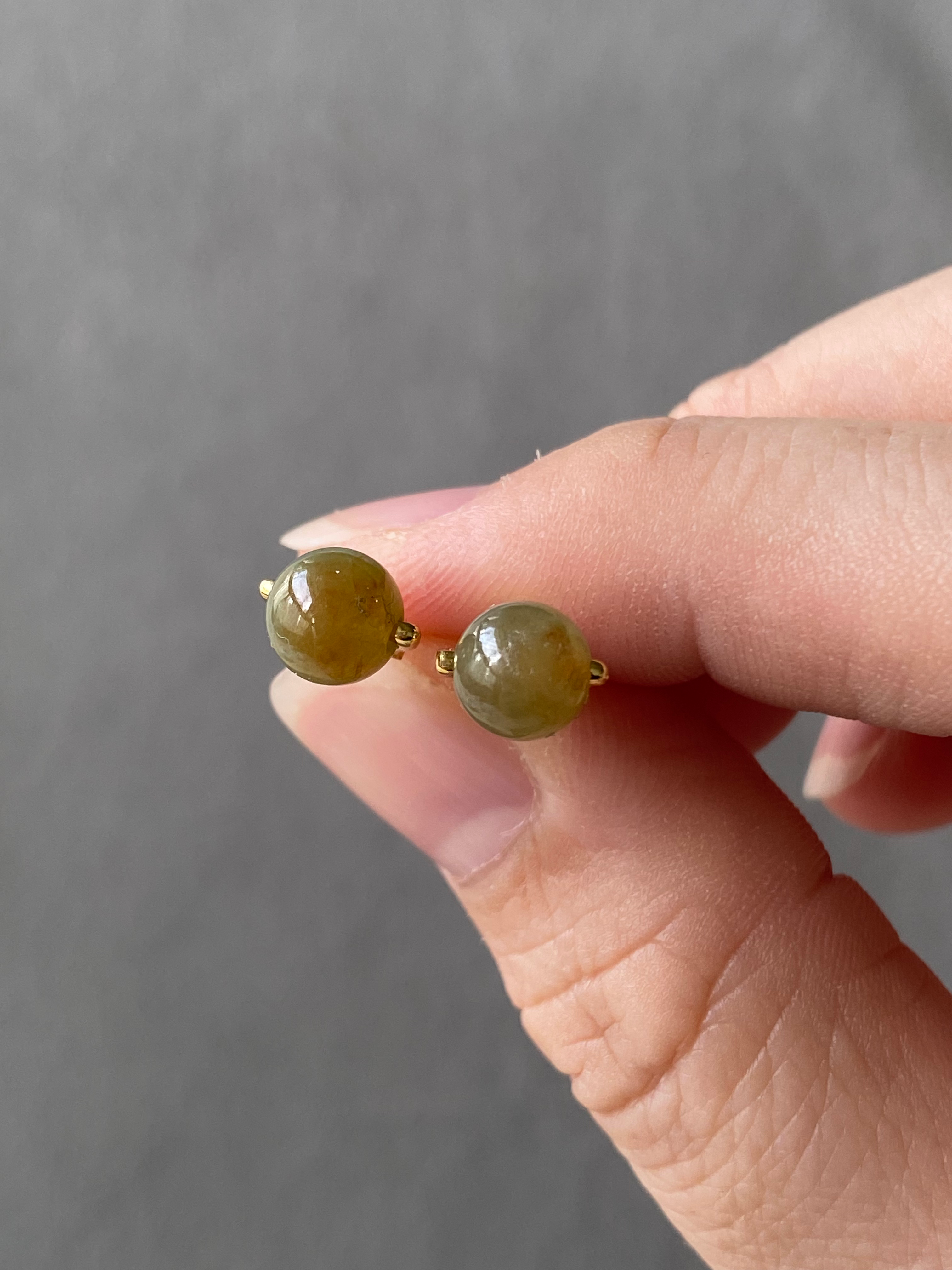 925 Silver Gold Plated Type A Translucent Yellowish Brown Jadeite Beads Ear Stud