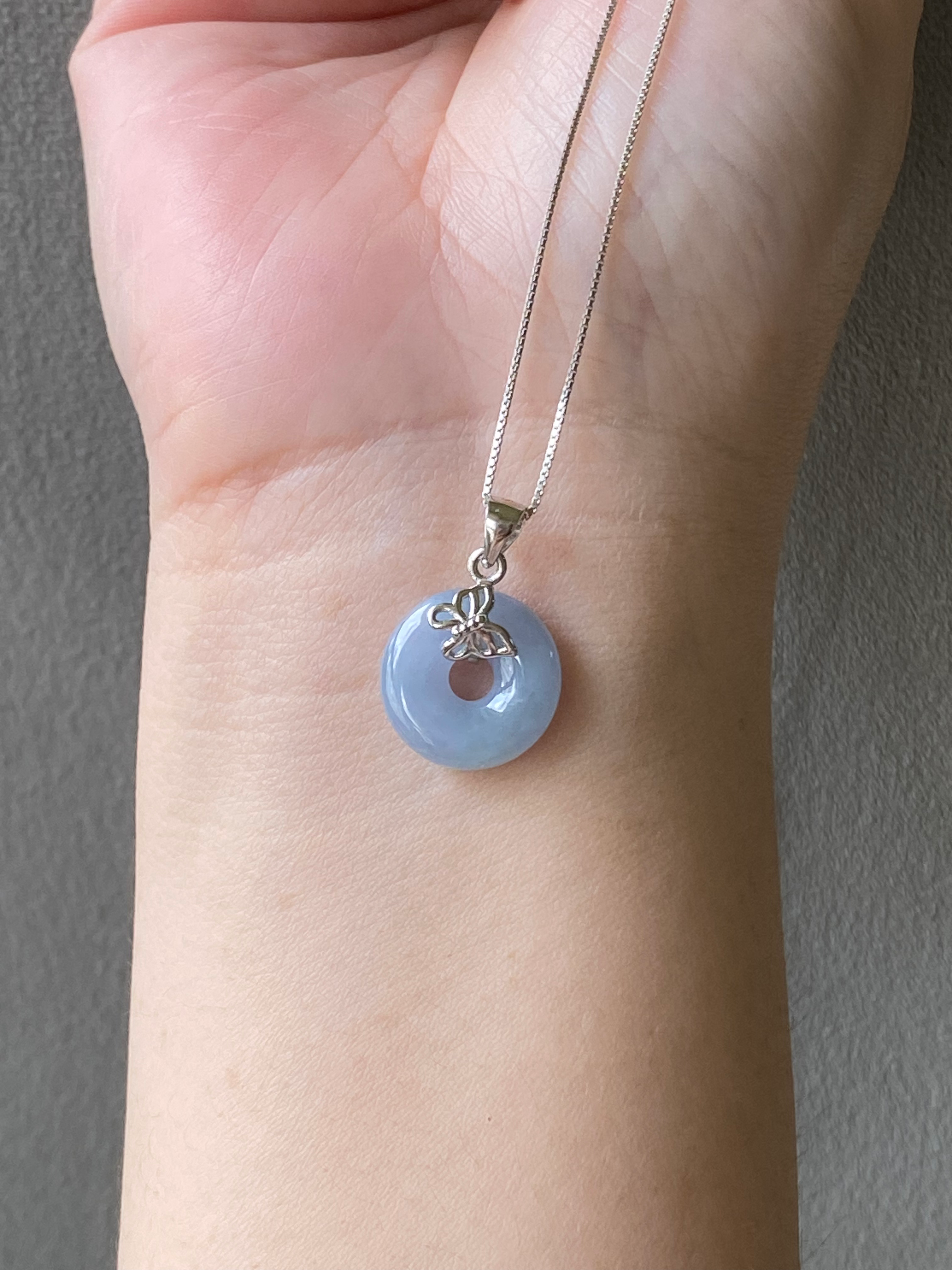 925 Silver Type A Translucent Bluish Lavender Jadeite Disc Pendant