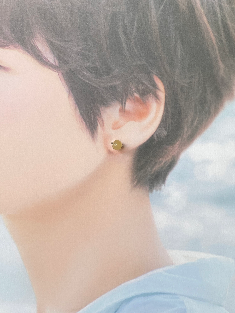 Thumbnail: 925 Silver Translucent Light Yellow Jadeite Beads Ear Studs