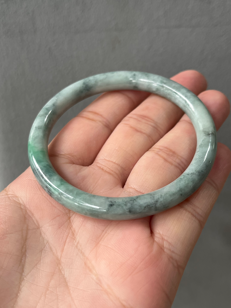 53MM Type A Greyish Black Mix Green Round Jadeite Bangle