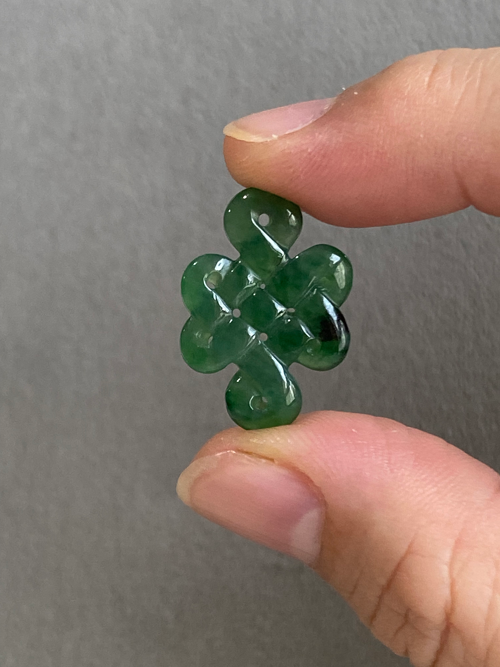 Thumbnail: Type A Translucent Deep Green Jadeite Mystic Knot Pendant