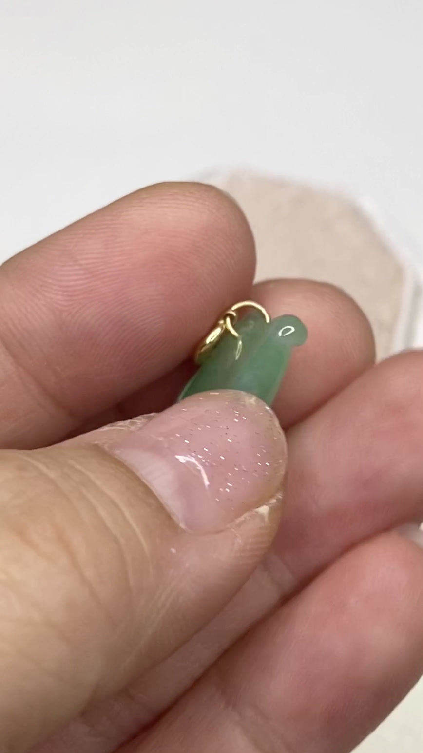 Thumbnail: 18K Yellow Gold Translucent Bluish Green Jade Cat Charm
