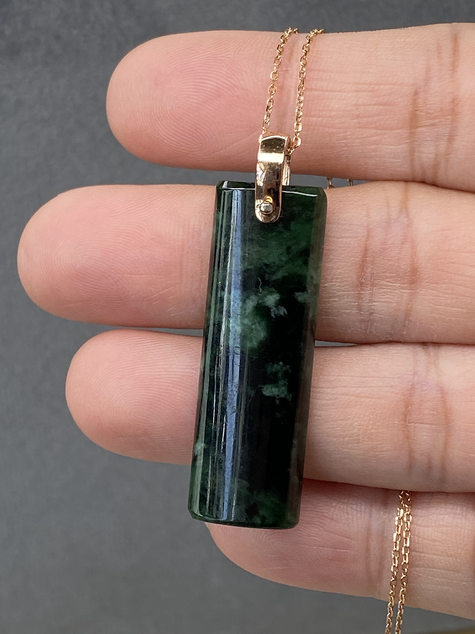 Thumbnail: 925 Silver Rose Gold Plated Dark Green Jadeite Pendant