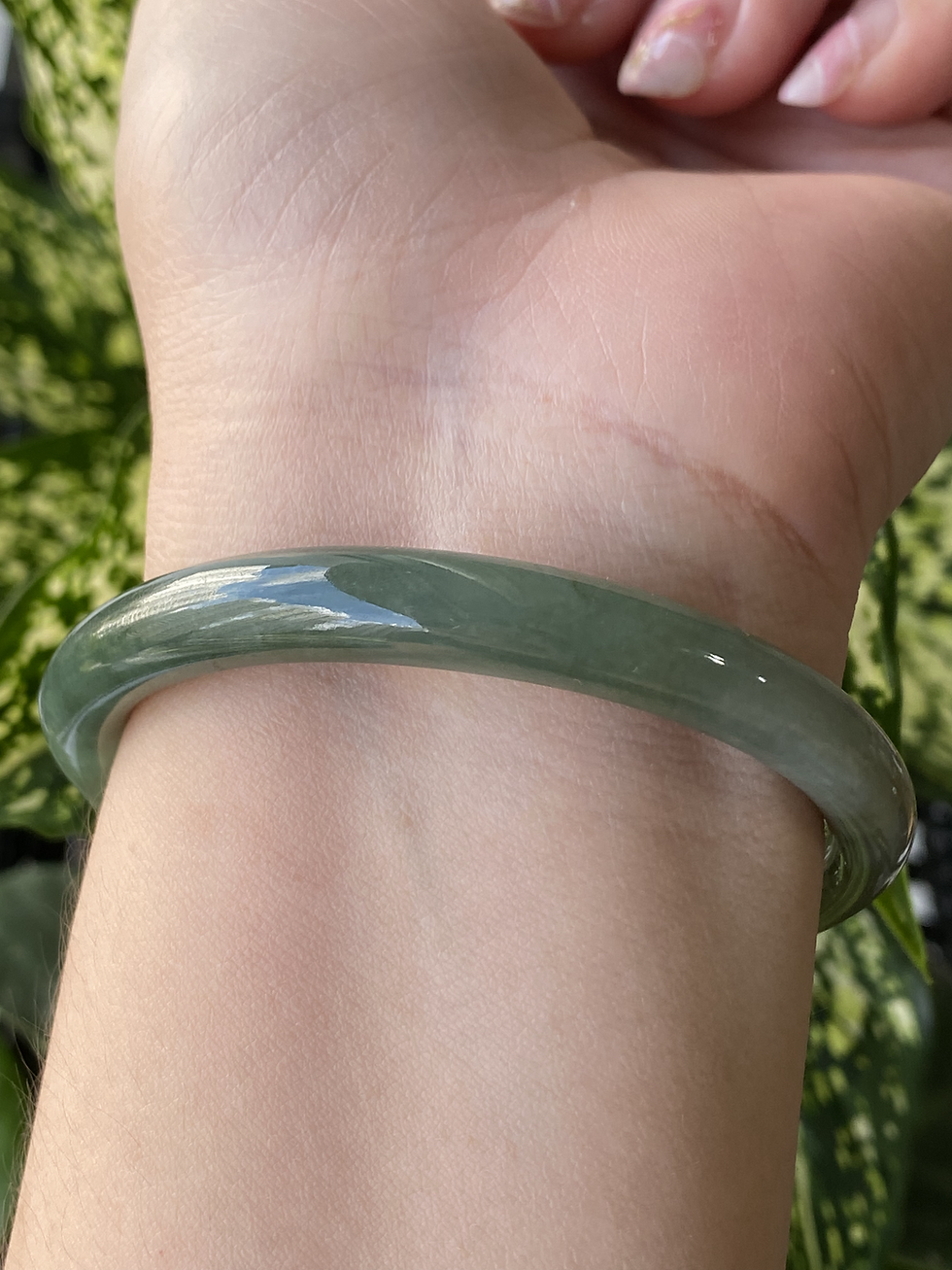 Thumbnail: 56.3MM Type A Dark Green Mix Round Jadeite Bangle