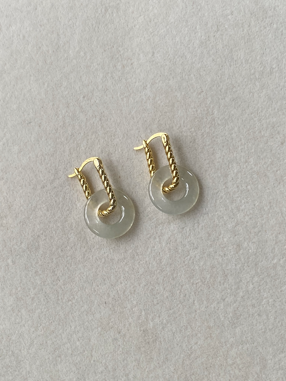 Thumbnail: 925 Silver Gold Plated Type A Translucent Faint Yellow Donut Ear Loop