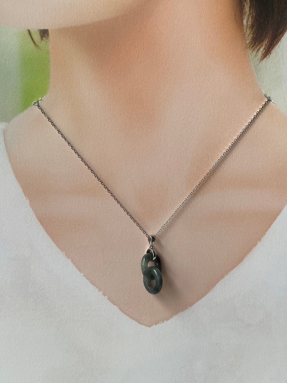 Thumbnail: 925 Silver Type A Greyish Black Intertwine Jadeite Pendant
