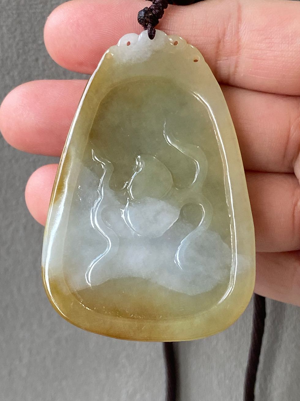 Thumbnail: Type A Brownish Yellow Mix Jadeite Dragon & Phoenix Pendant