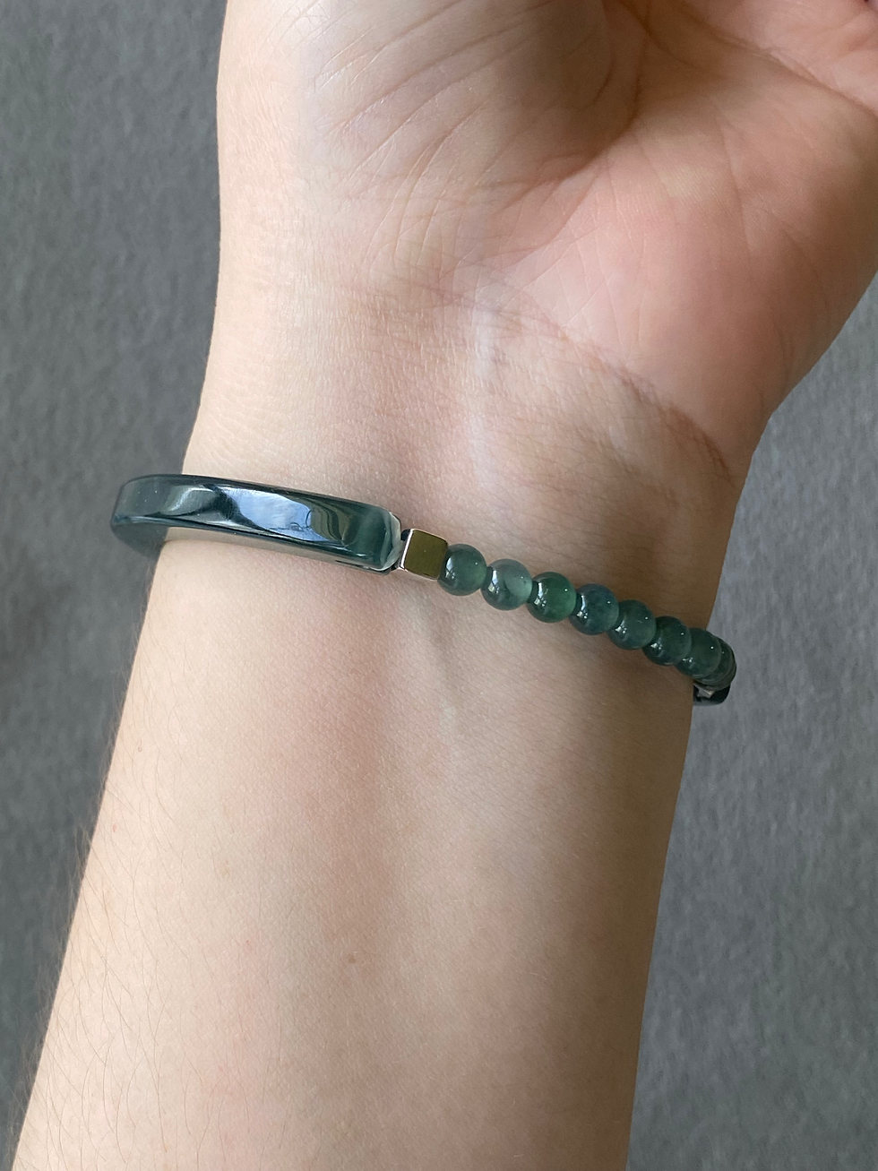 Thumbnail: Type A Translucent Jadeite Open Bangle with Icy Bluish Green Beads Bracelet