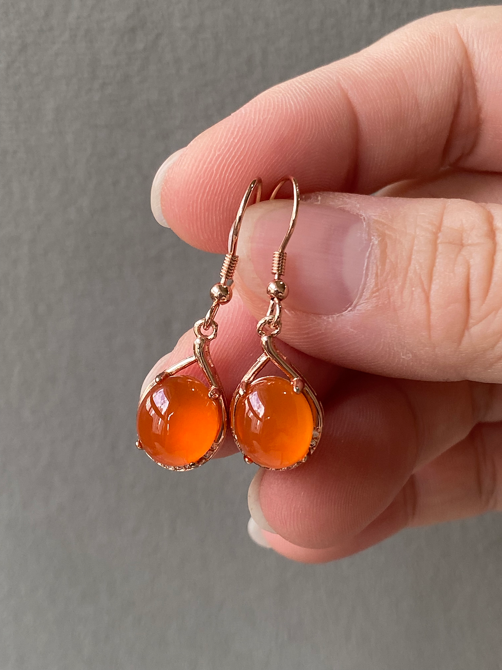 Thumbnail: 925 Silver Rose Gold Plated Carnelian Earrings