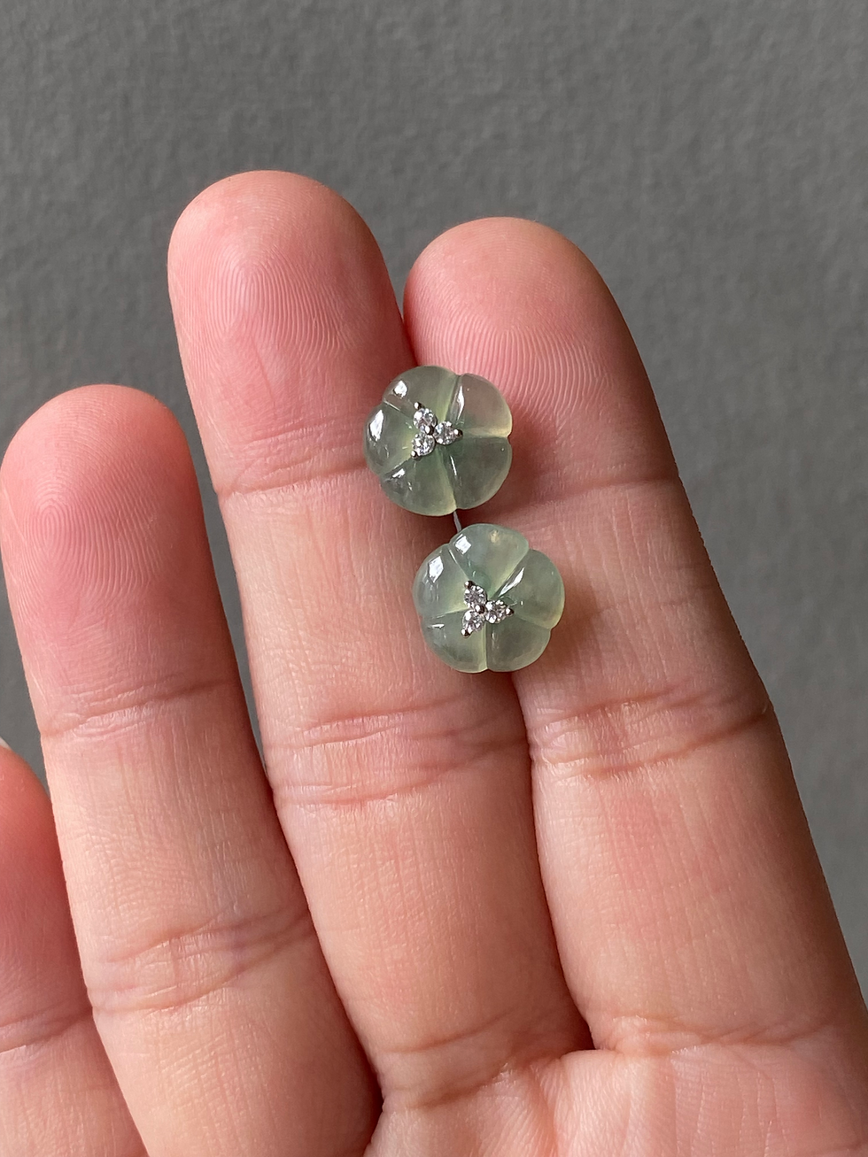 925 Silver Type A Icy Light Green Jadeite Flower Ear Studs