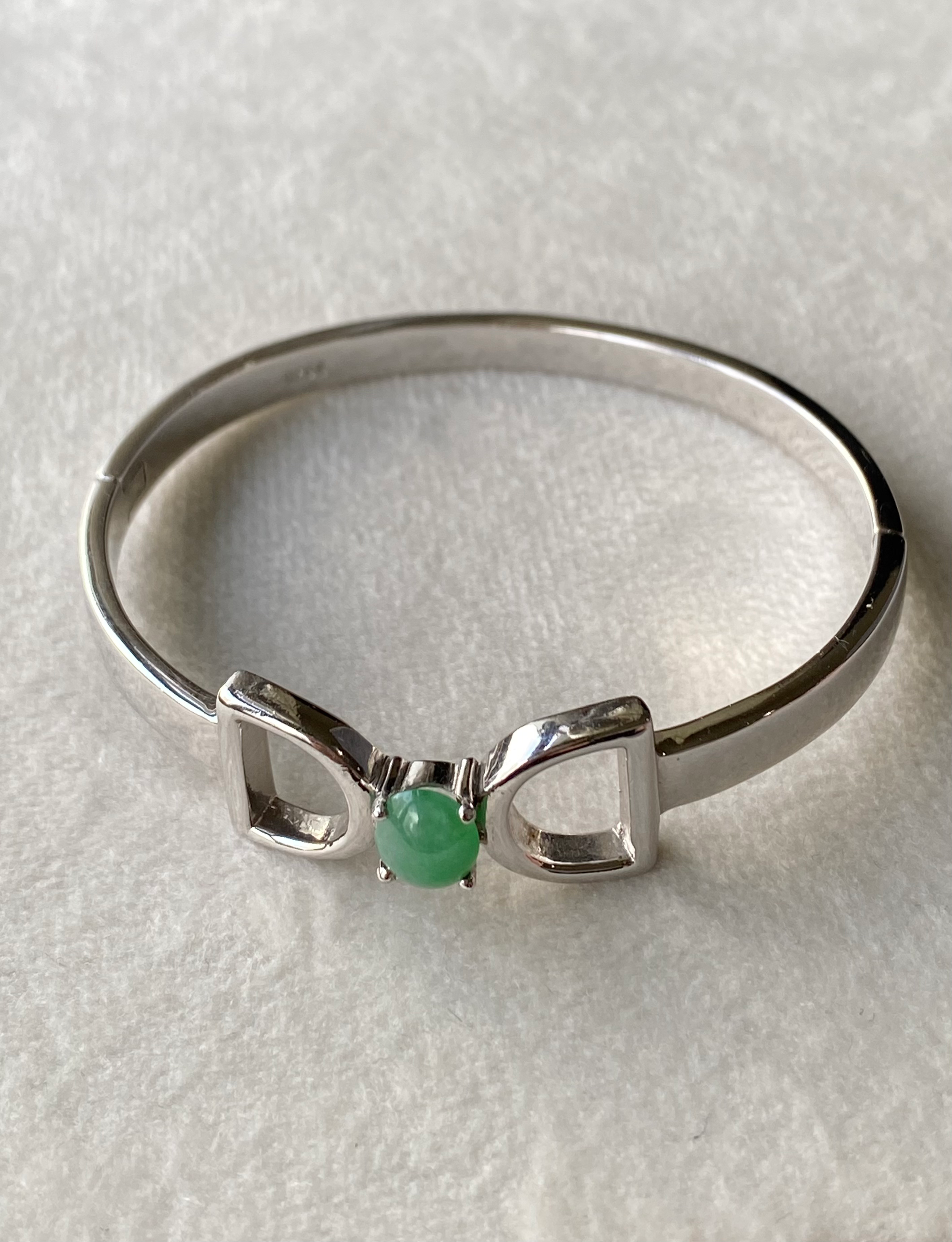 925 Silver Type A Translucent Green Jadeite Bangle