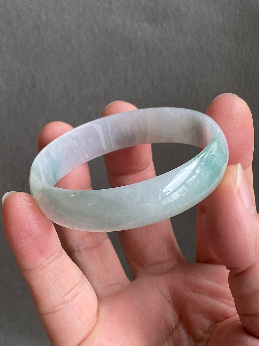 Thumbnail: 53MM Type A Bluish Green Mix Flat Jadeite Bangle