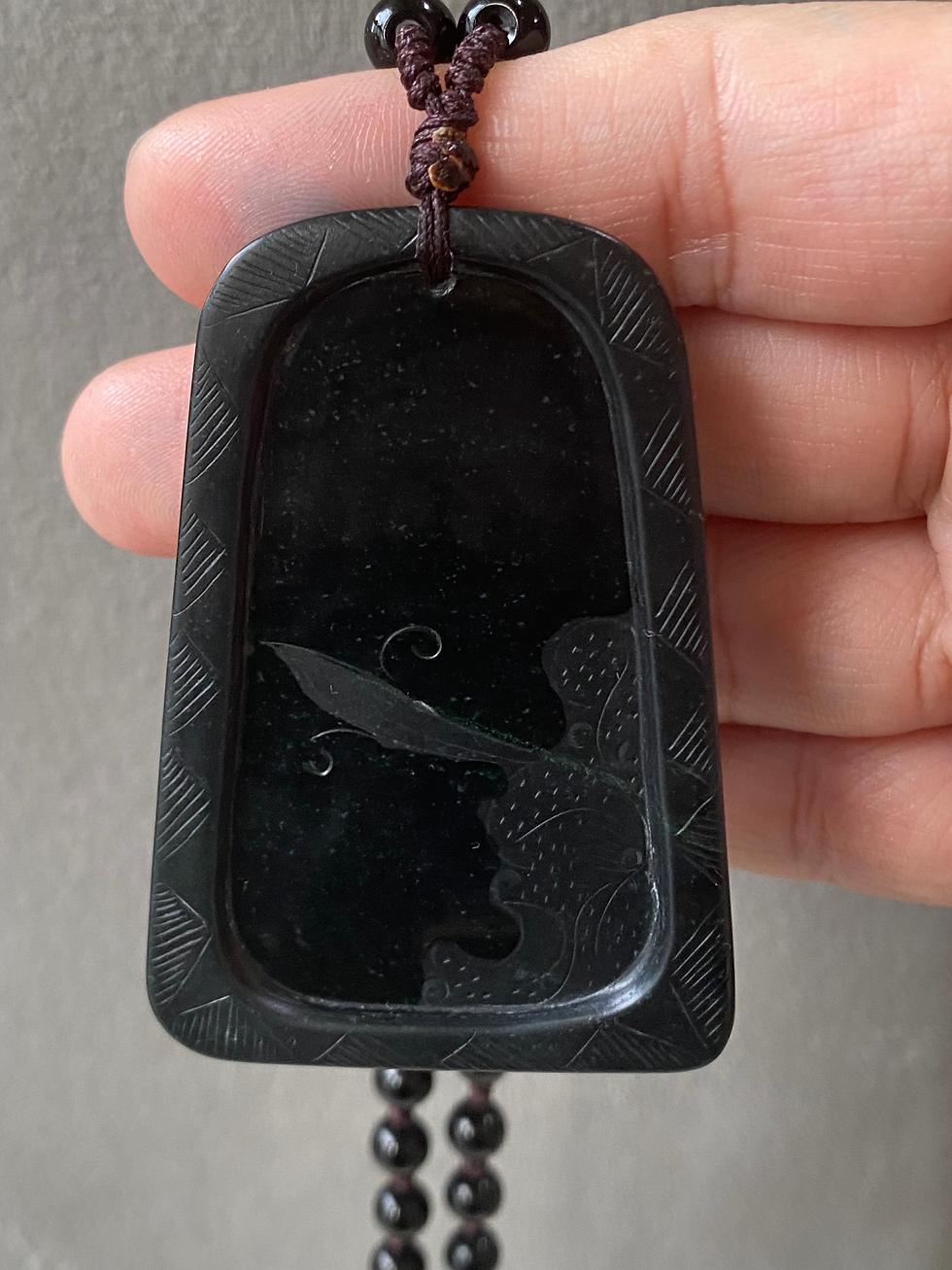 Thumbnail: Type A Omphacite Black Jadeite Dragon Pendant