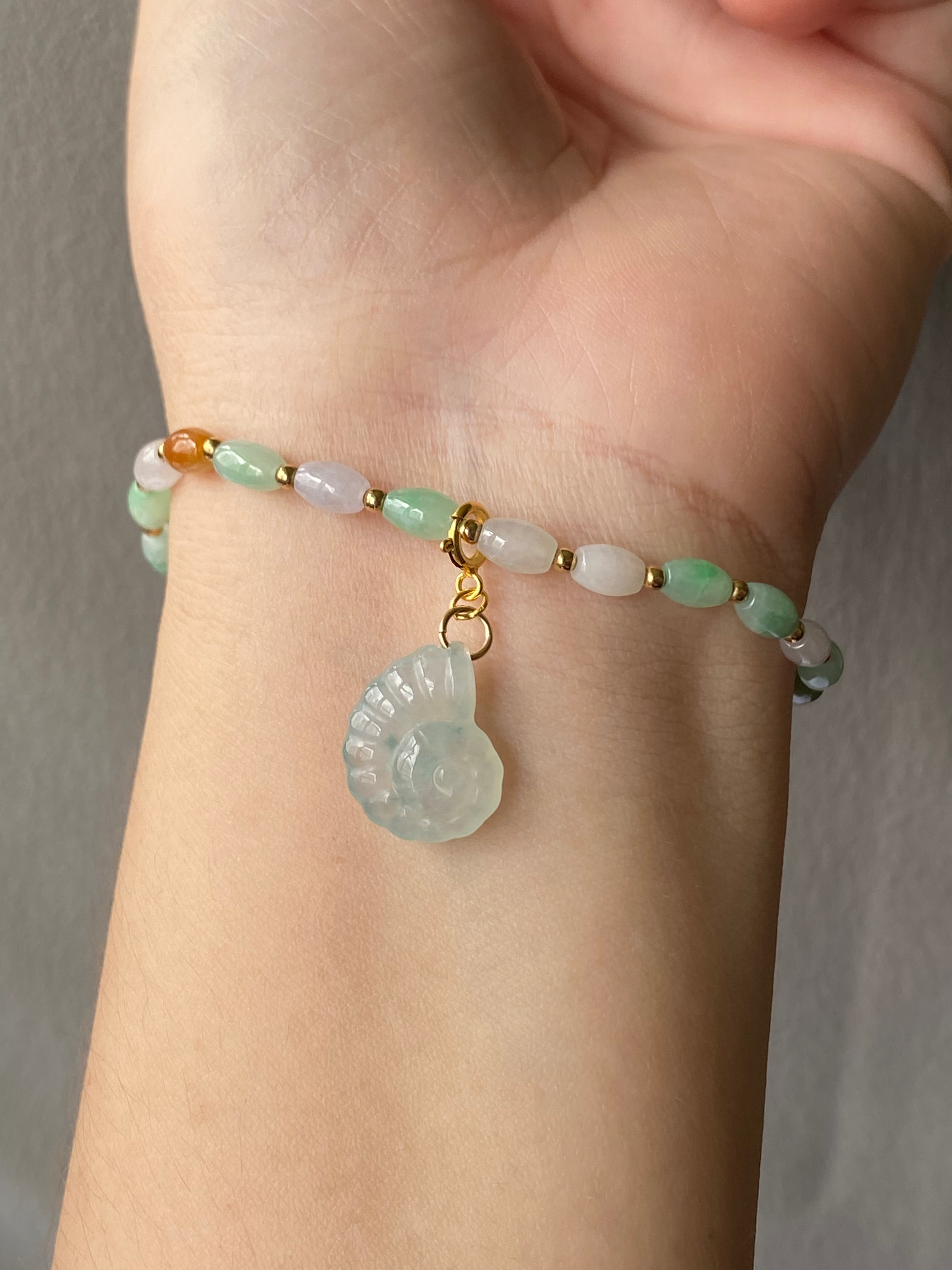 14K Gold Filled Type A Translucent Jadeite Conch Charm