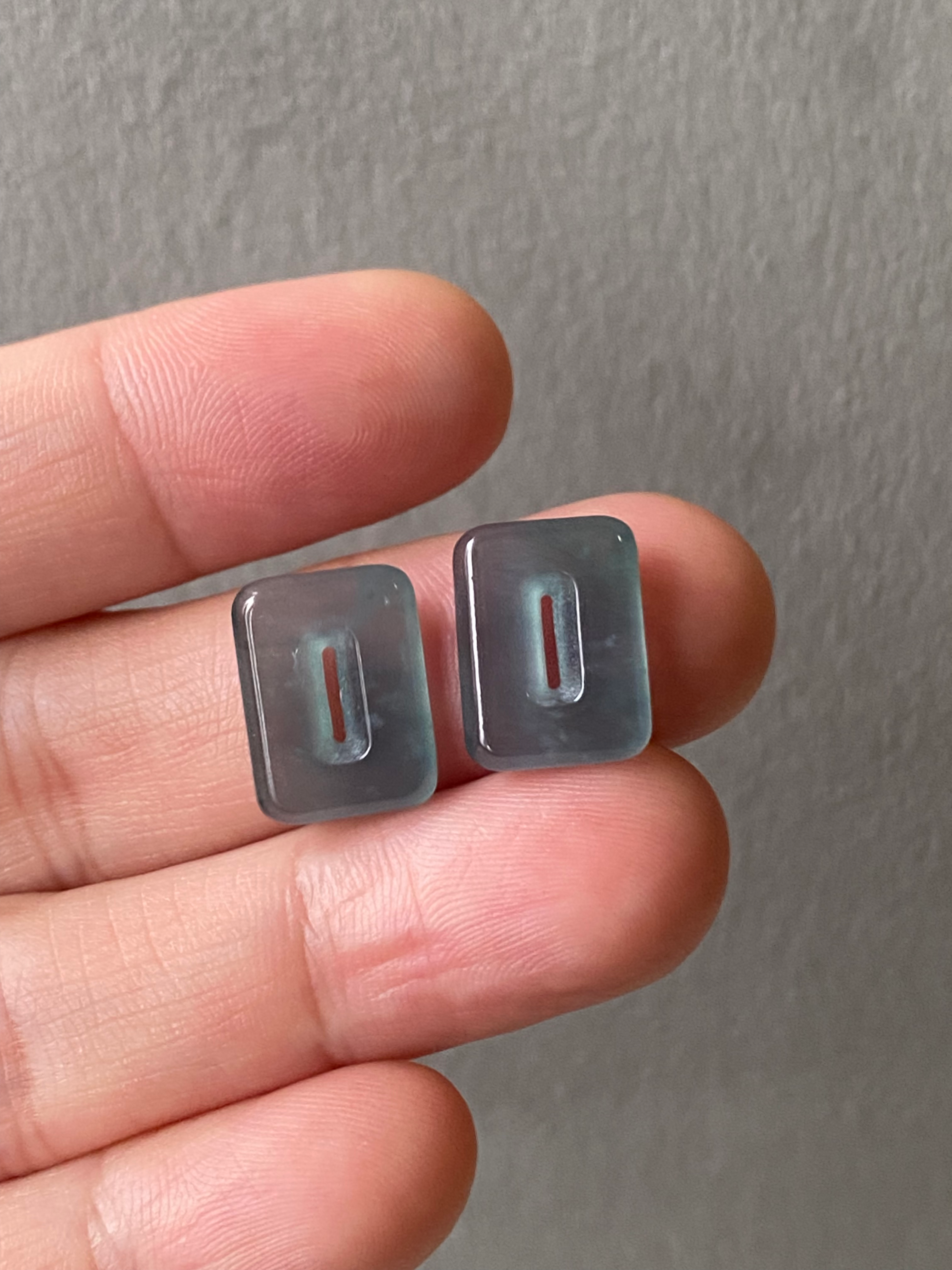 Type A Icy Bluish Green Jadeite Rectangle (Pair)