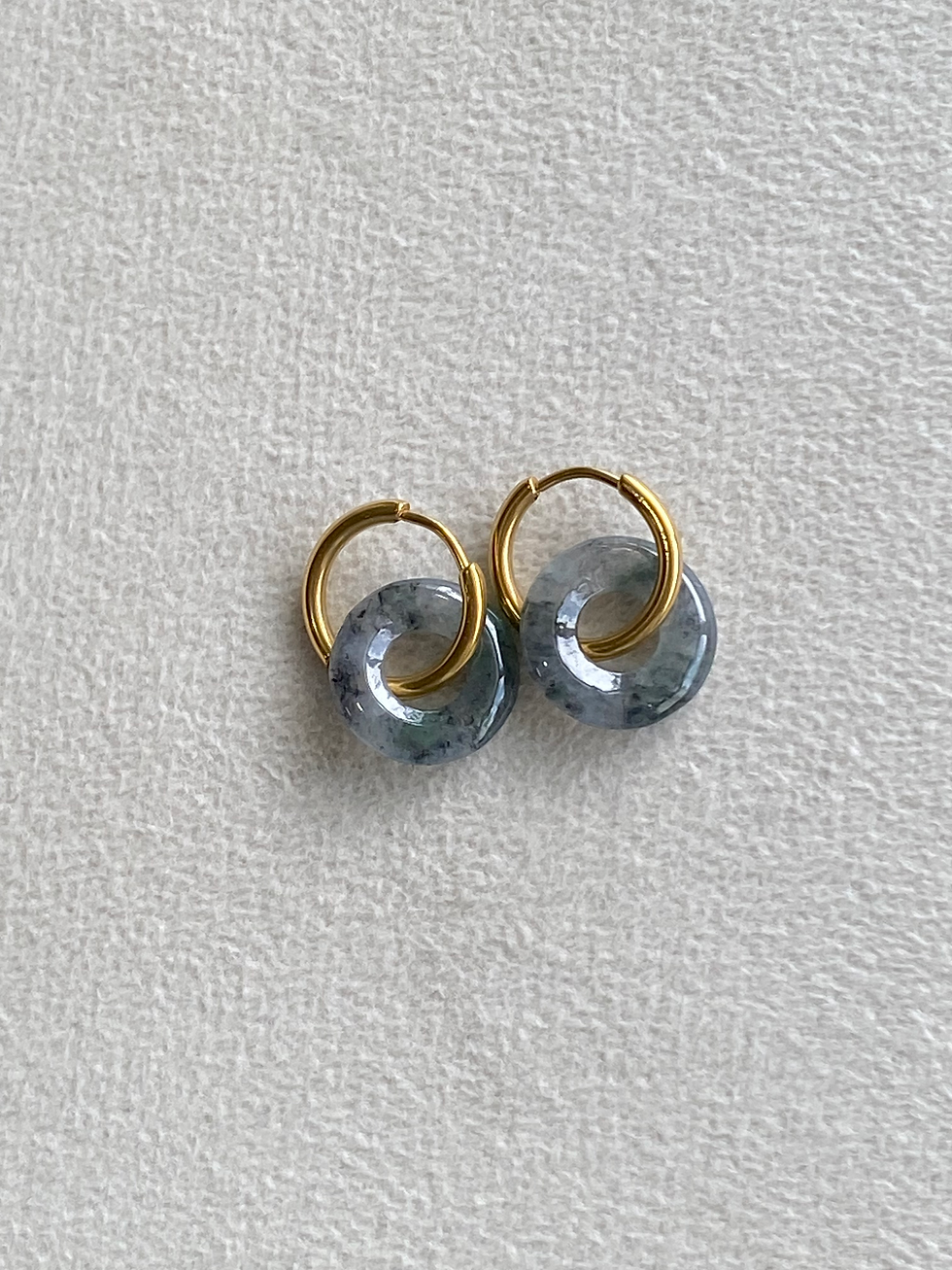 Thumbnail: Type A Translucent Greyish Black Jadeite Round Earring Loops