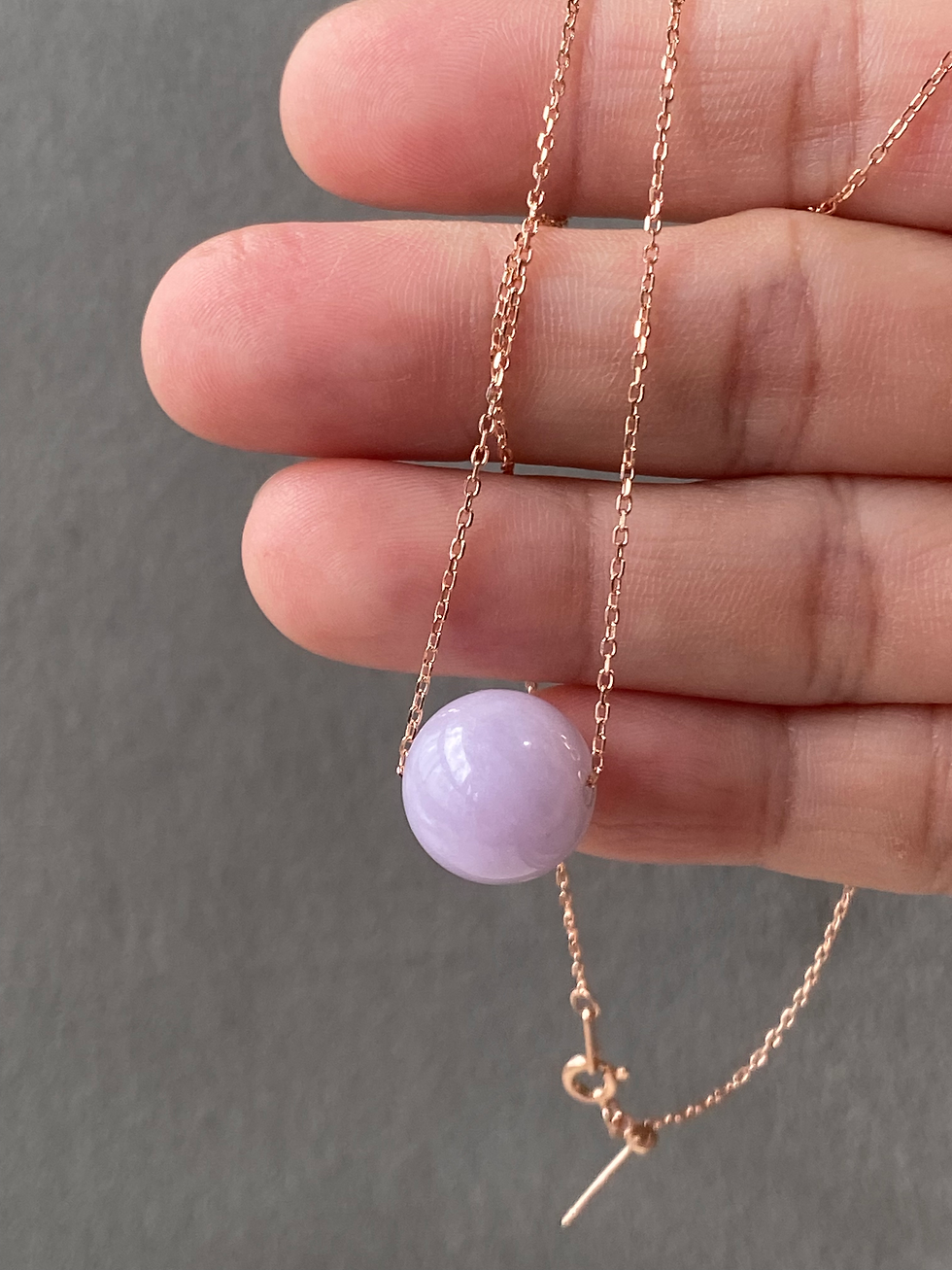 Thumbnail: 925 Silver Rose Gold Plated Type A Lavender Jadeite Bead Necklace