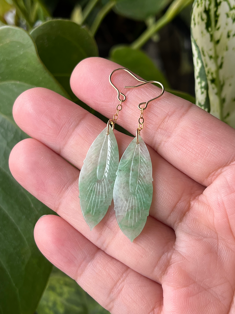 Thumbnail: 14K Gold Filled Green Jadeite Feather Earrings