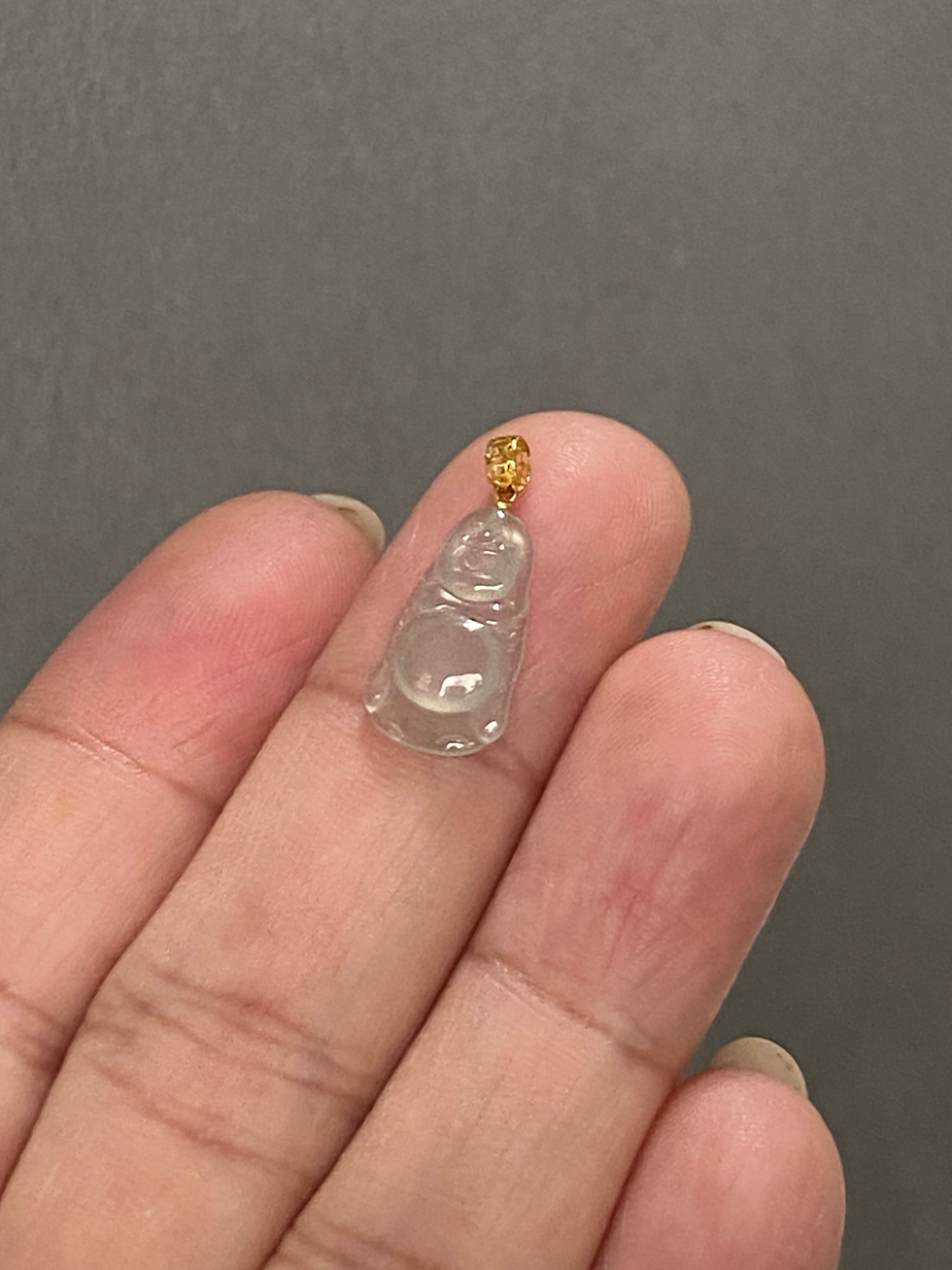 Thumbnail: 18K Yellow Gold Type A Icy Jadeite Laughing Buddha Pendant