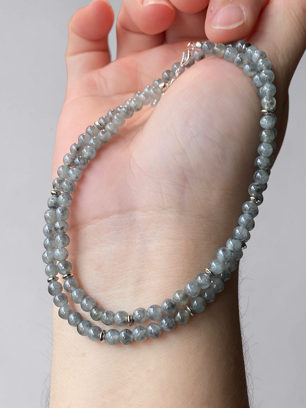 Thumbnail: Type A Translucent Greyish Black Jadeite Beads Necklace