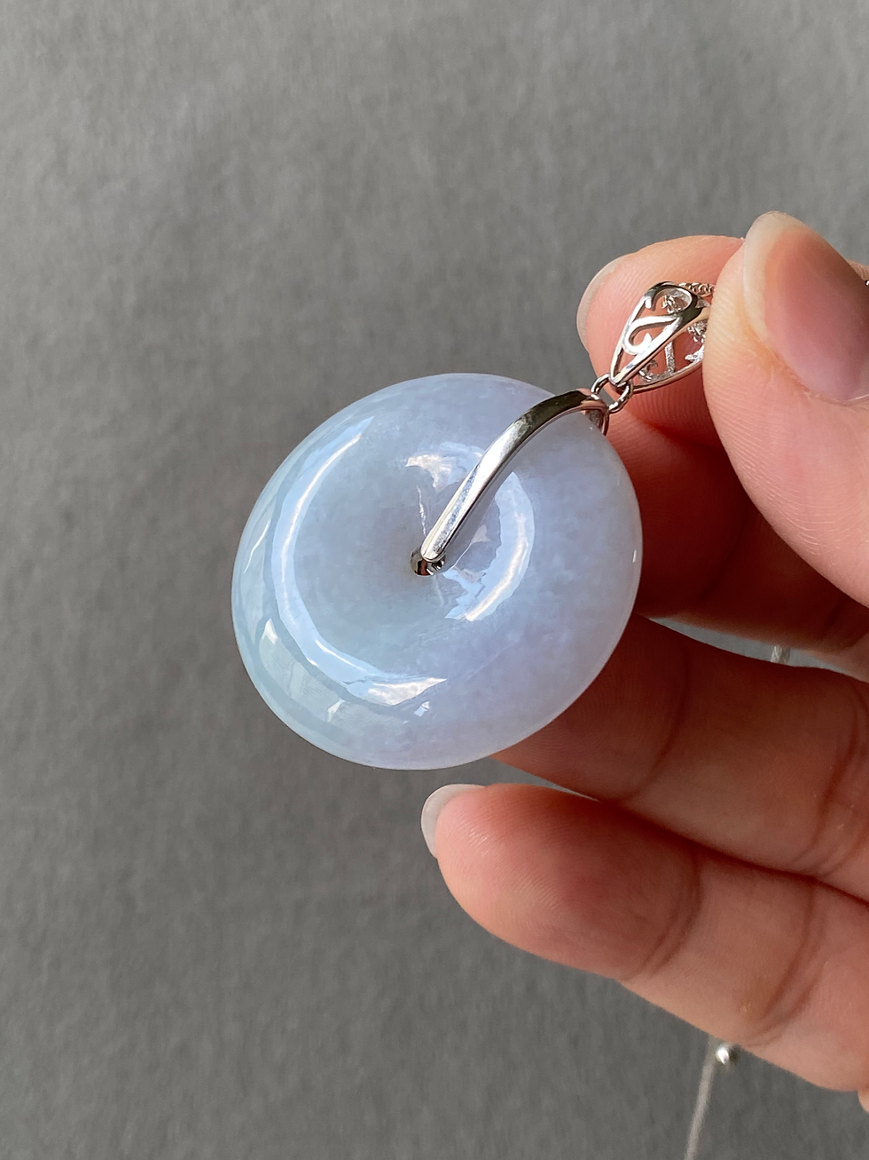 Thumbnail: 925 Silver Type A Light Lavender Round Jadeite Pendant