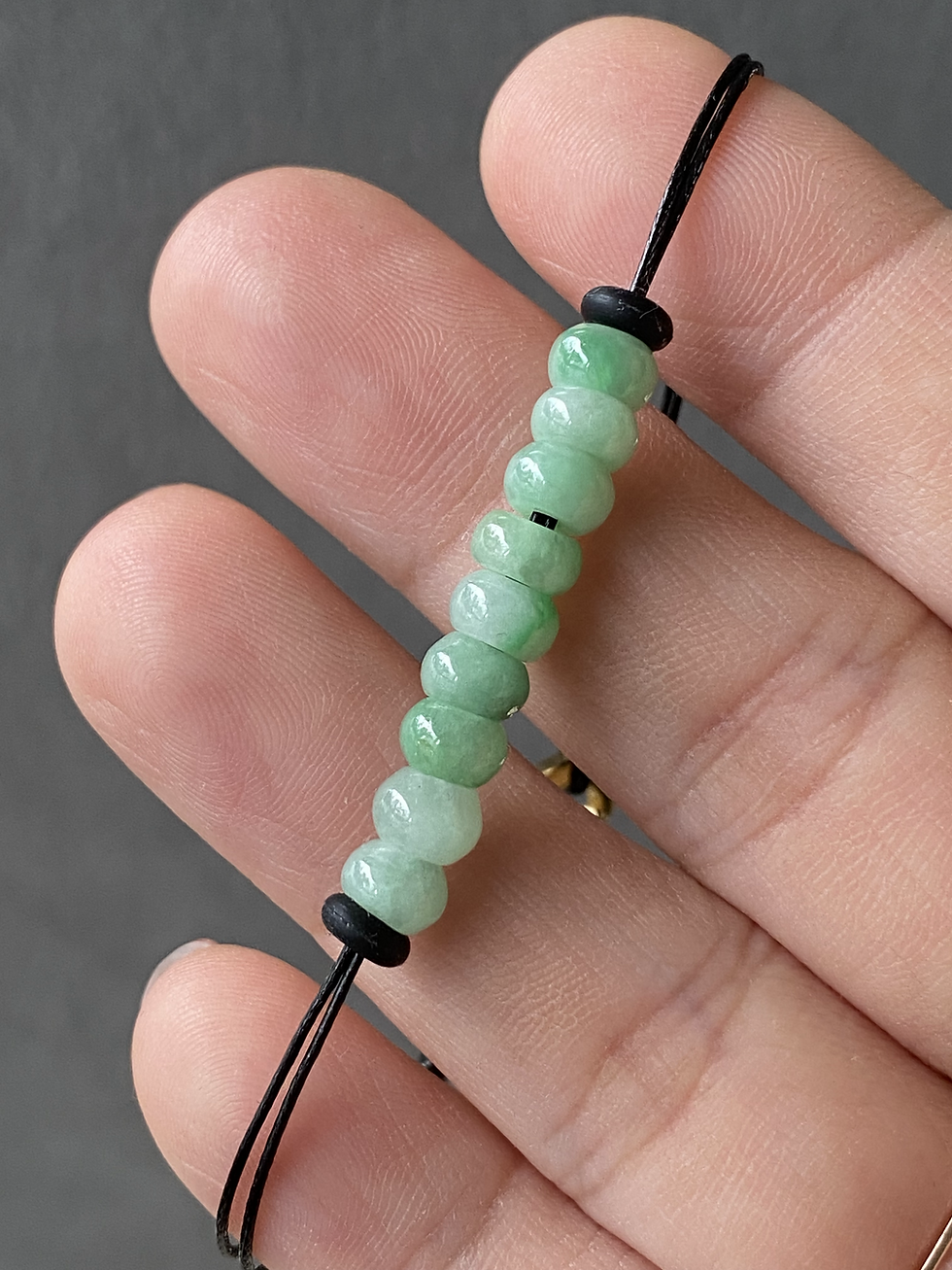 Thumbnail: Type A Light Green Jadeite Mini Abacus Leather Bracelet