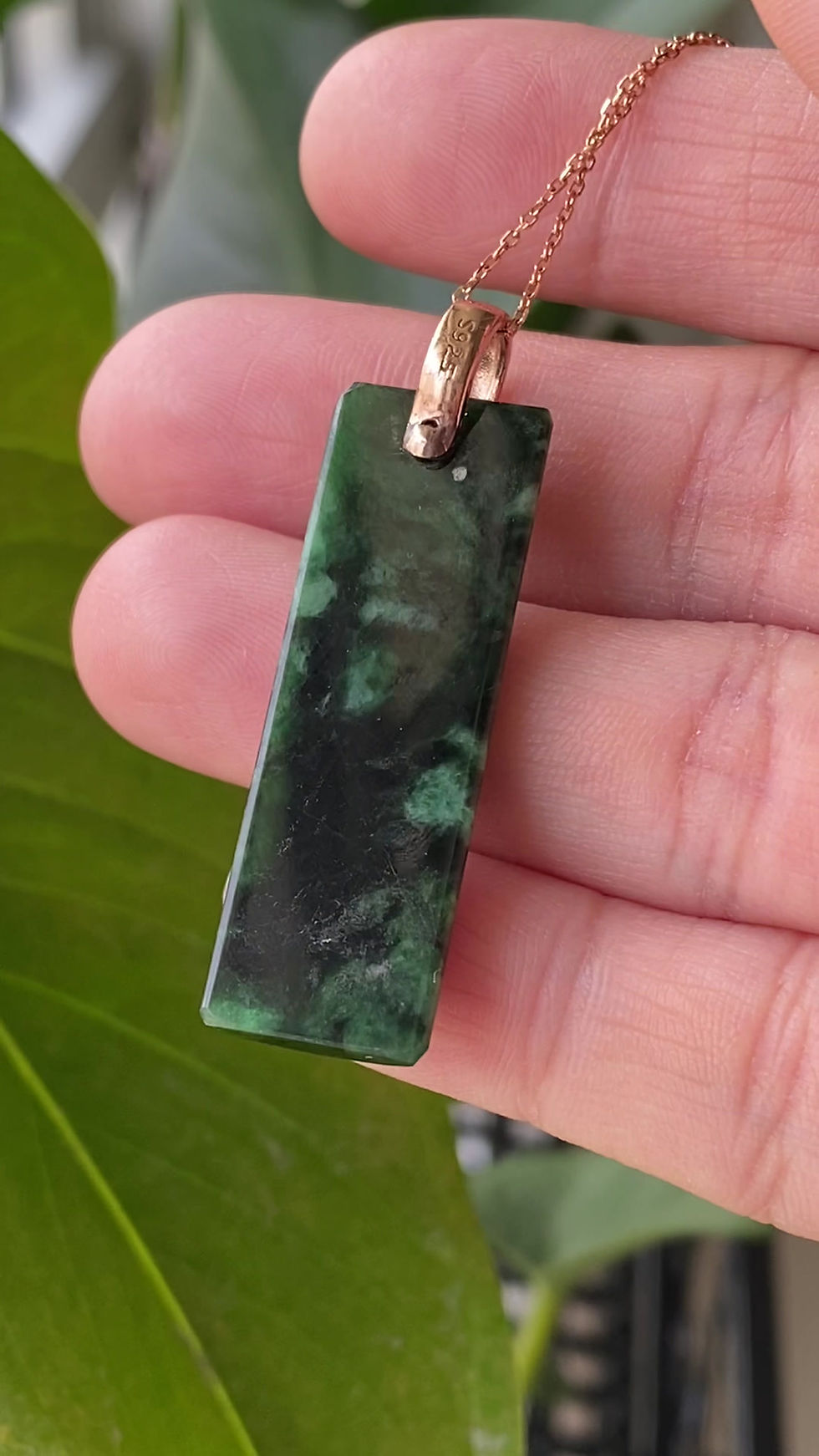 Thumbnail: 925 Silver Rose Gold Plated Dark Green Jadeite Pendant