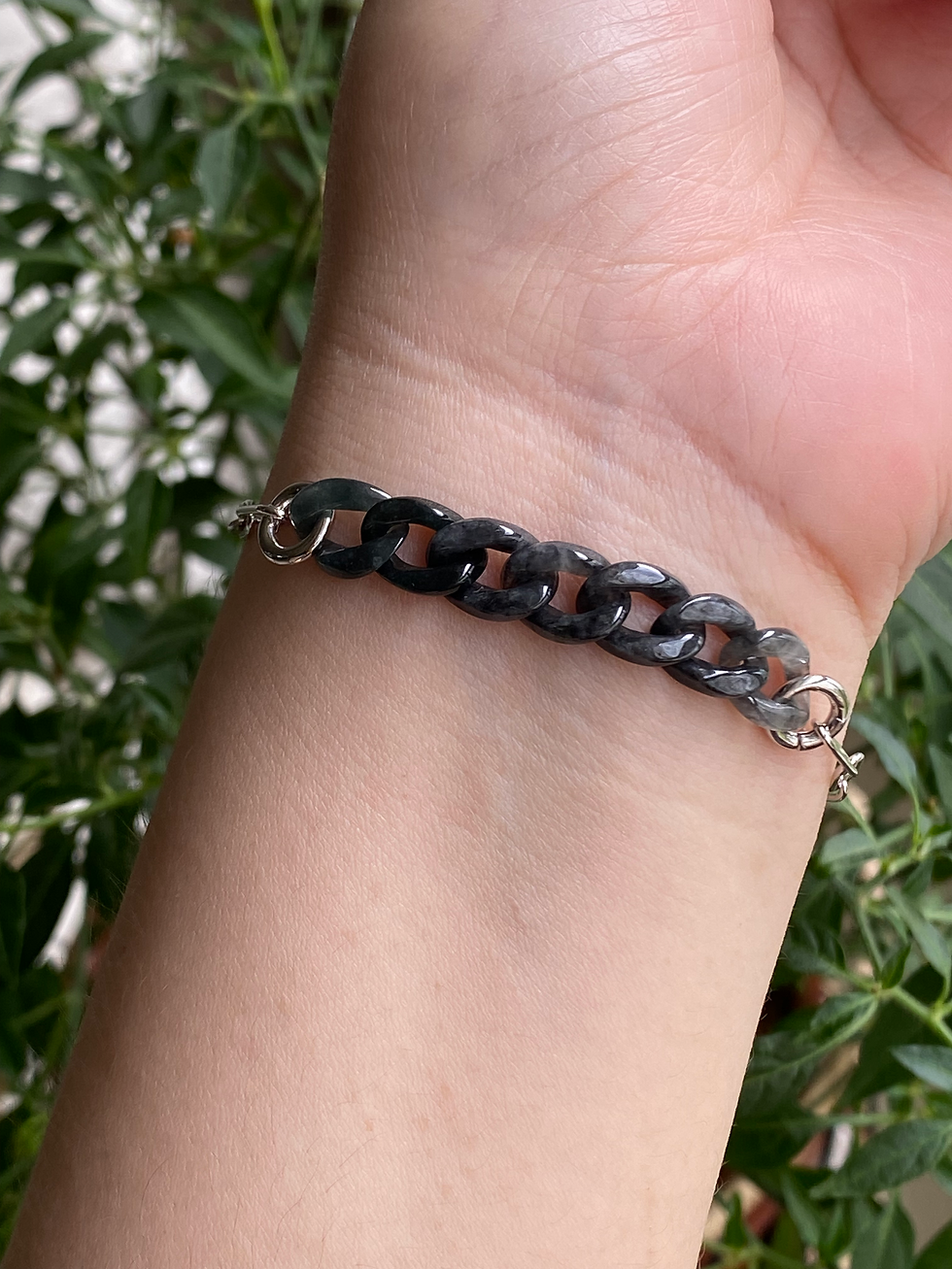 Thumbnail: 925 Silver Type A Black Interlink Jadeite Chain Bracelet