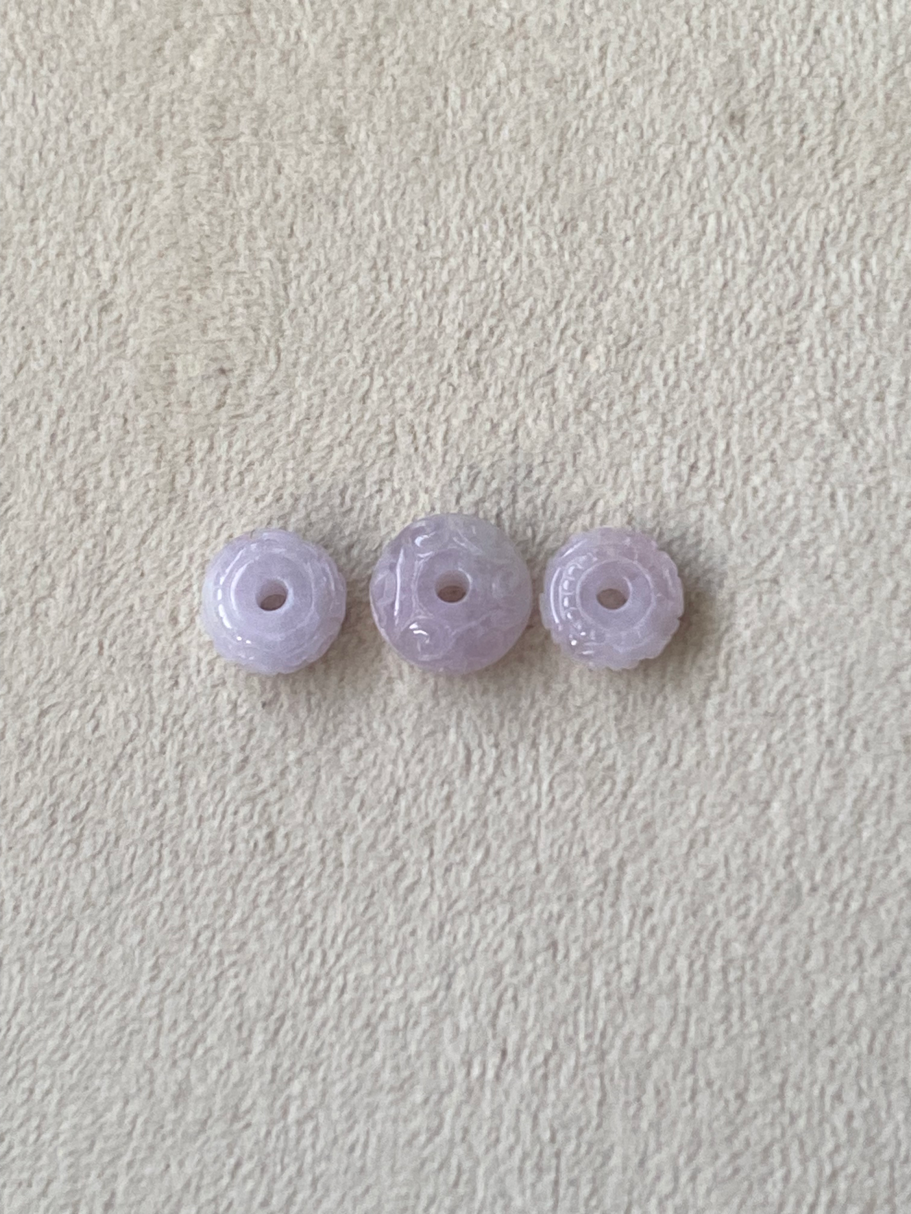 Type A Set of 3 Carved Faint Lavender Jadeite Barrel