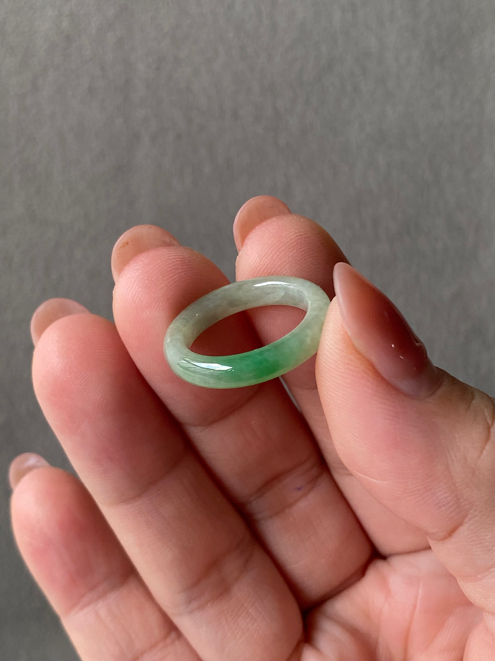 Thumbnail: US#4.3 Type A Translucent Green Mix Jadeite Ring